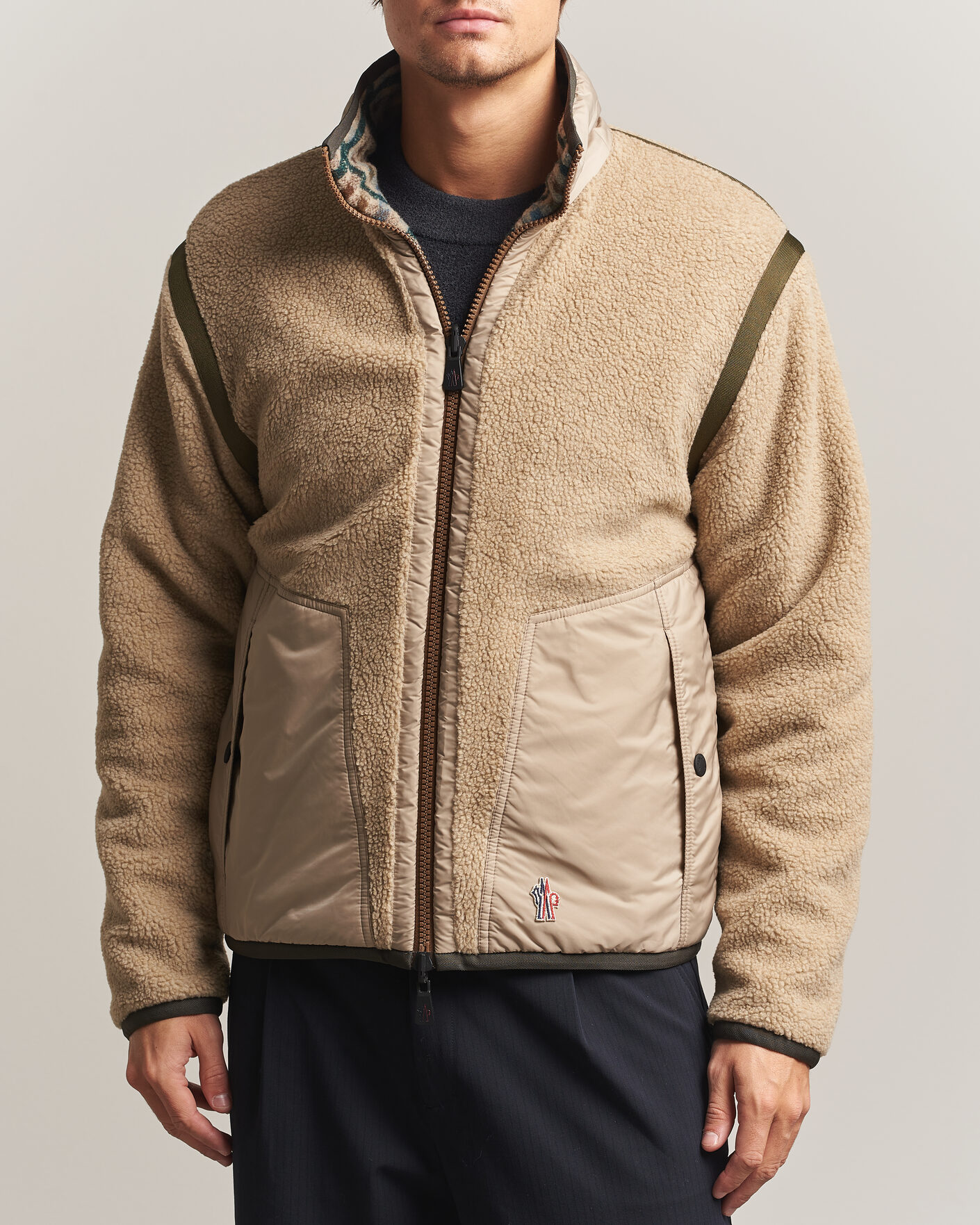 Hombres | Jerséis y prendas de punto | Moncler Grenoble | Sherpa Zip Cardigan Beige/Green