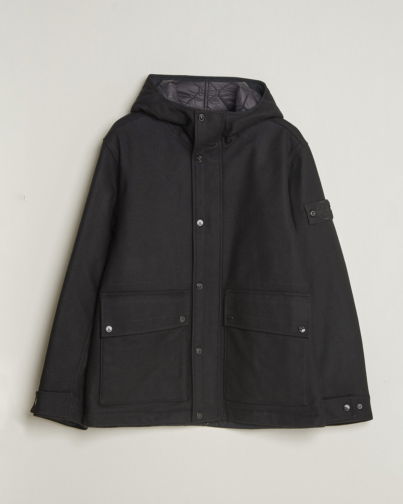 Hombres | Abrigos y chaquetas | Stone Island | Ghost Wool/Nylon Flannel Short Parka Black