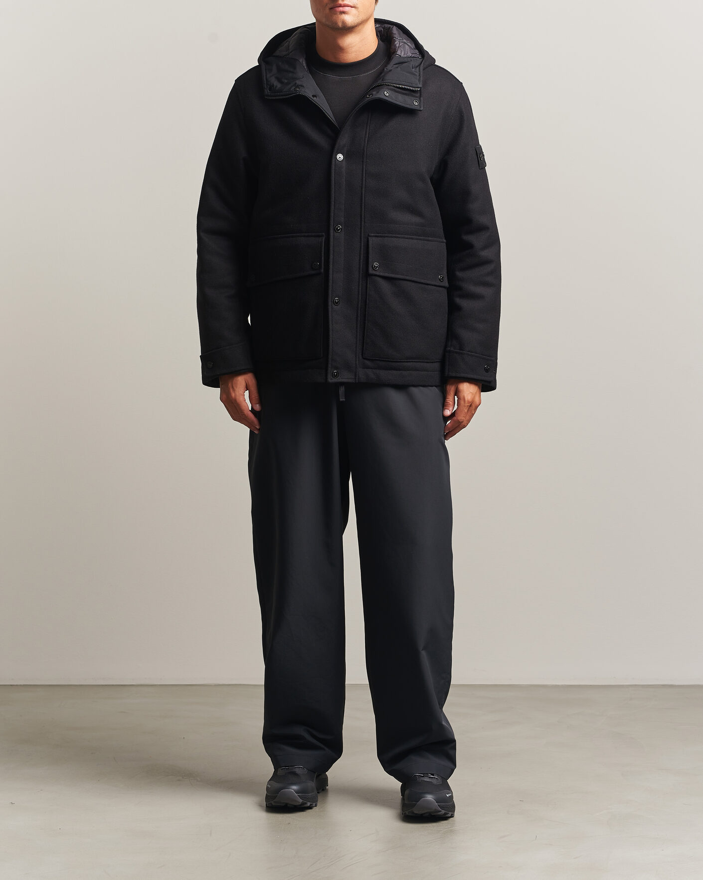 Hombres | Abrigos y chaquetas | Stone Island | Ghost Wool/Nylon Flannel Short Parka Black