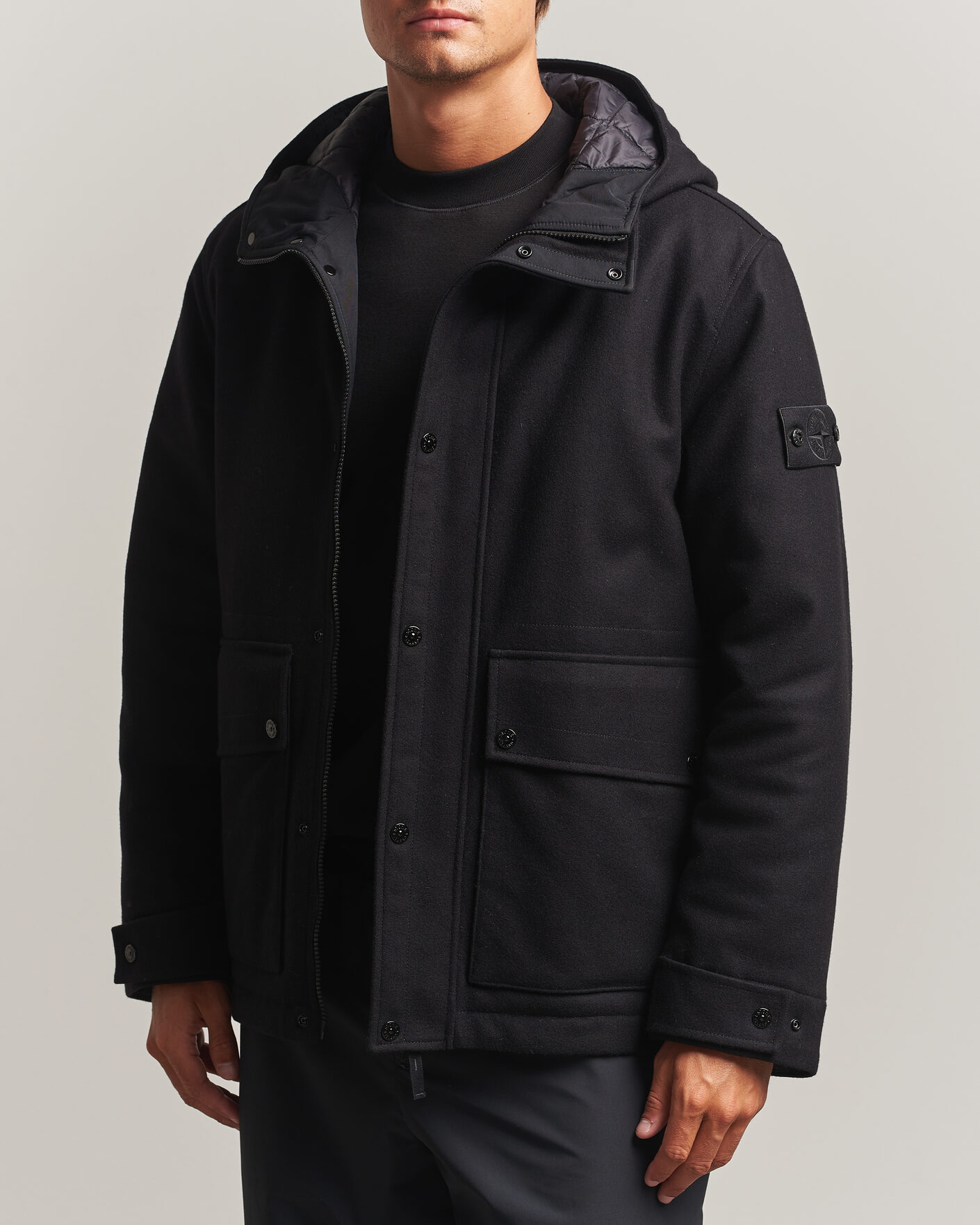 Hombres | Abrigos y chaquetas | Stone Island | Ghost Wool/Nylon Flannel Short Parka Black