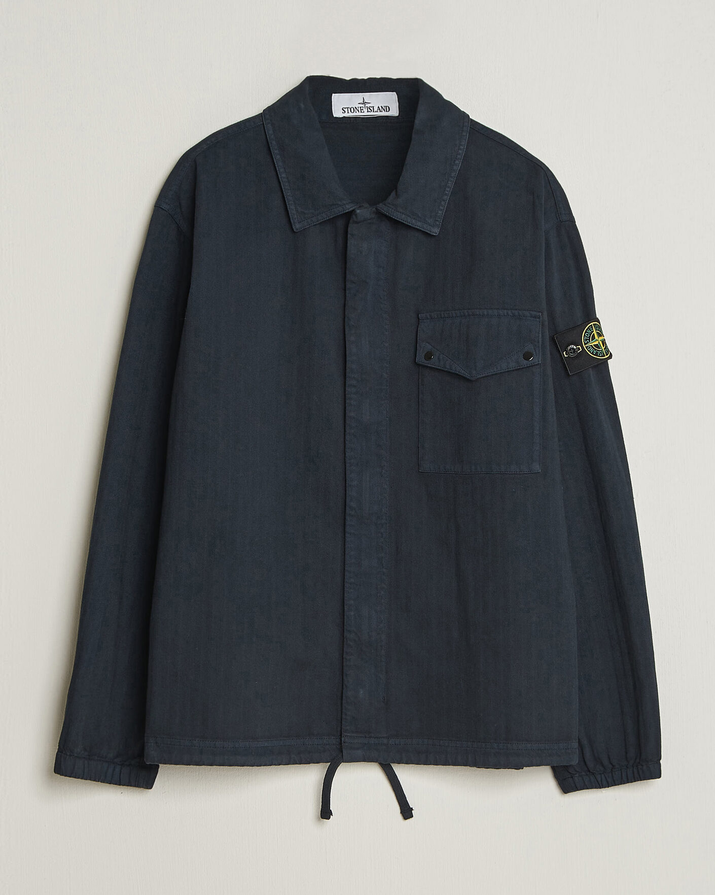 Hombres | Camisas | Stone Island | Garment Dyed Cotton Herringbone Overshirt Navy Blue