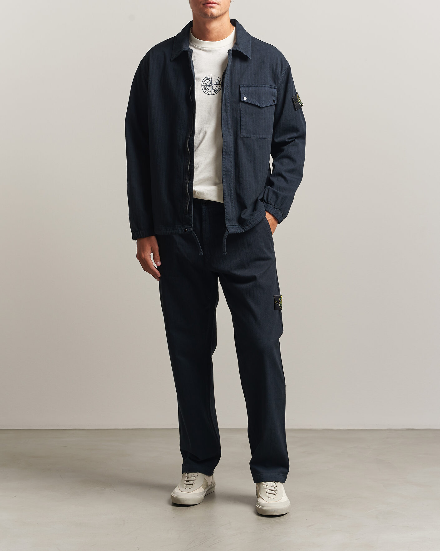 Hombres | Camisas | Stone Island | Garment Dyed Cotton Herringbone Overshirt Navy Blue