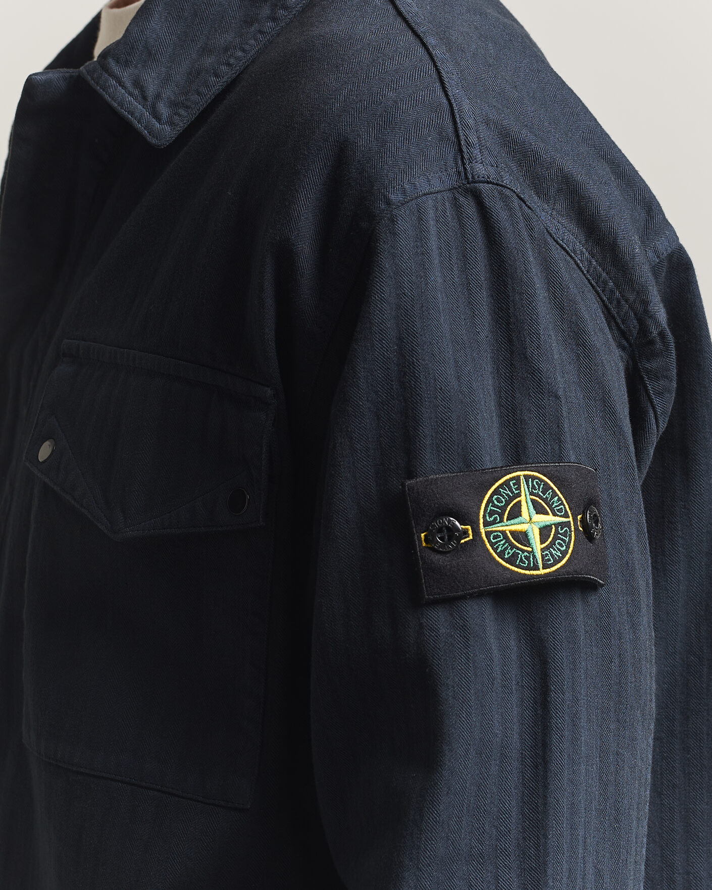 Hombres | Camisas | Stone Island | Garment Dyed Cotton Herringbone Overshirt Navy Blue