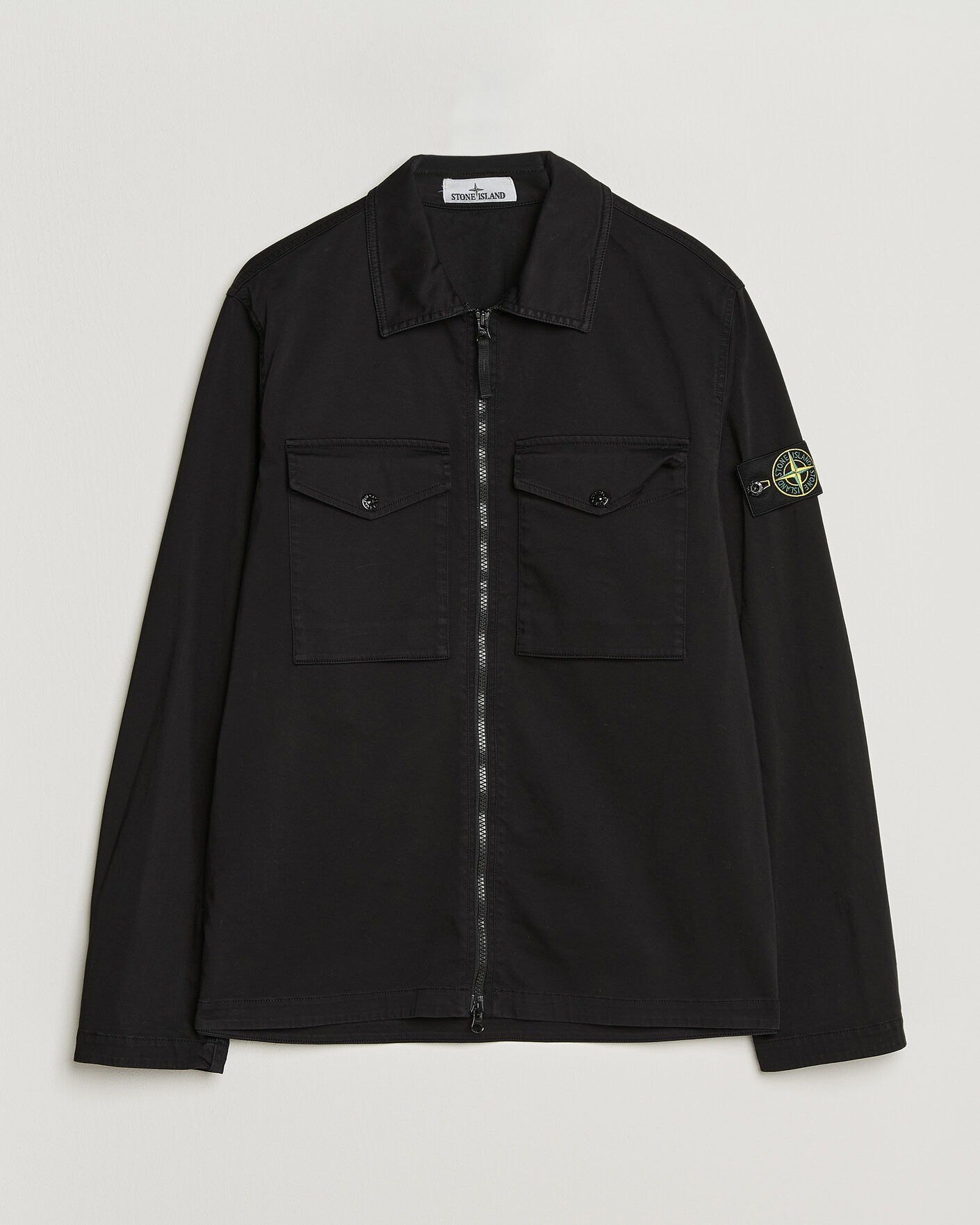 Hombres | Camisas | Stone Island | Organic Cotton Satin Stretch Zip Overshirt Black