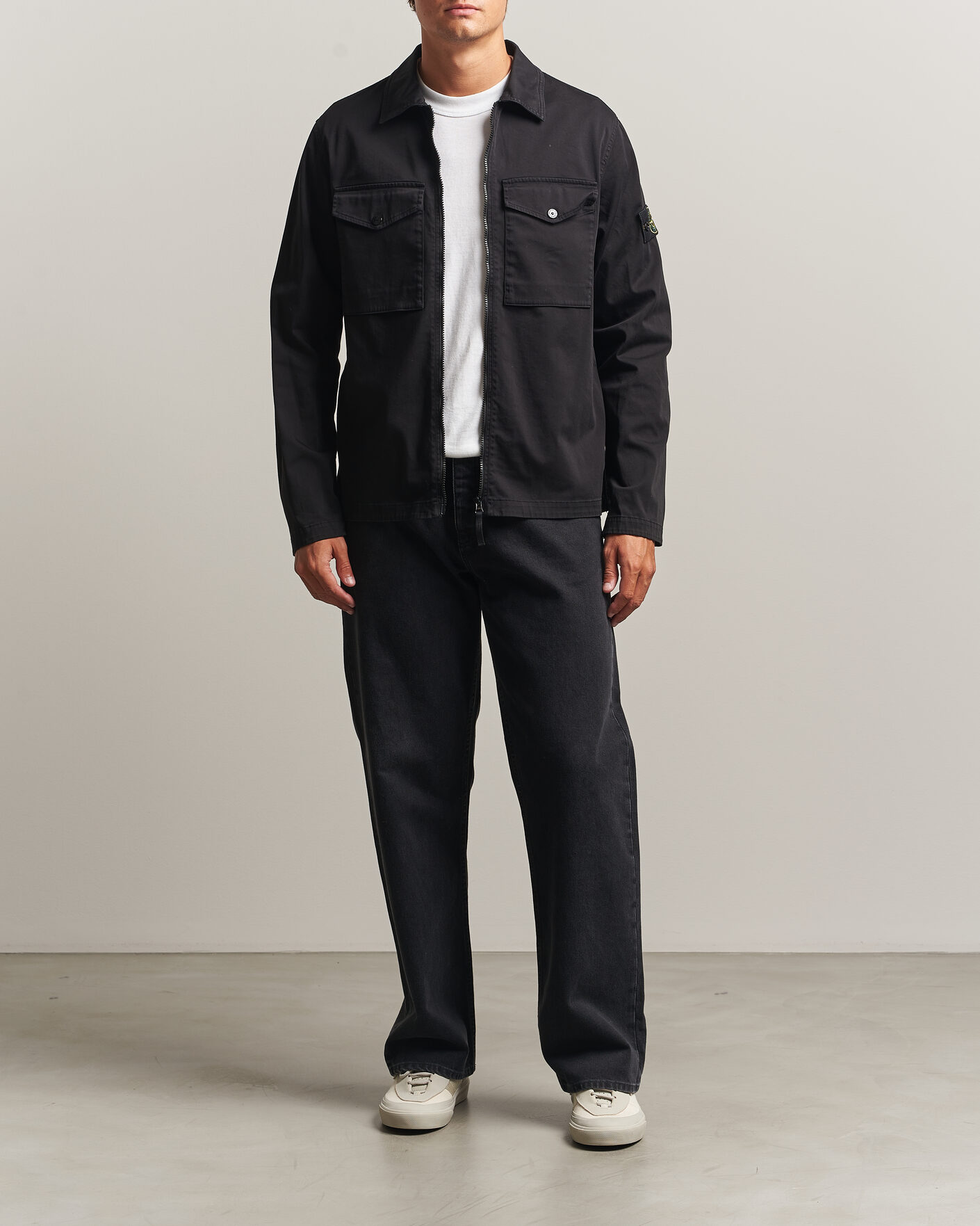 Hombres | Camisas | Stone Island | Organic Cotton Satin Stretch Zip Overshirt Black