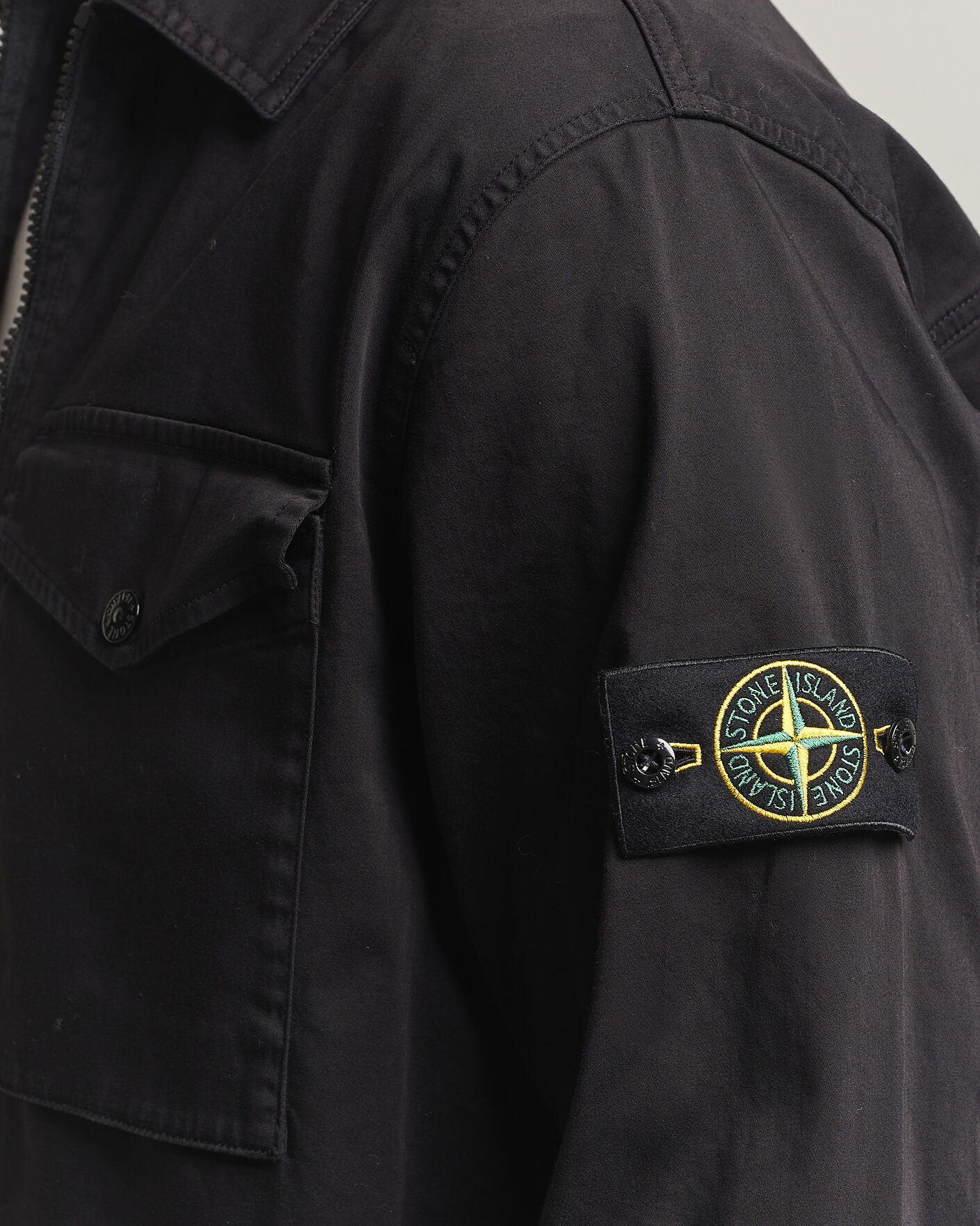 Hombres | Camisas | Stone Island | Organic Cotton Satin Stretch Zip Overshirt Black