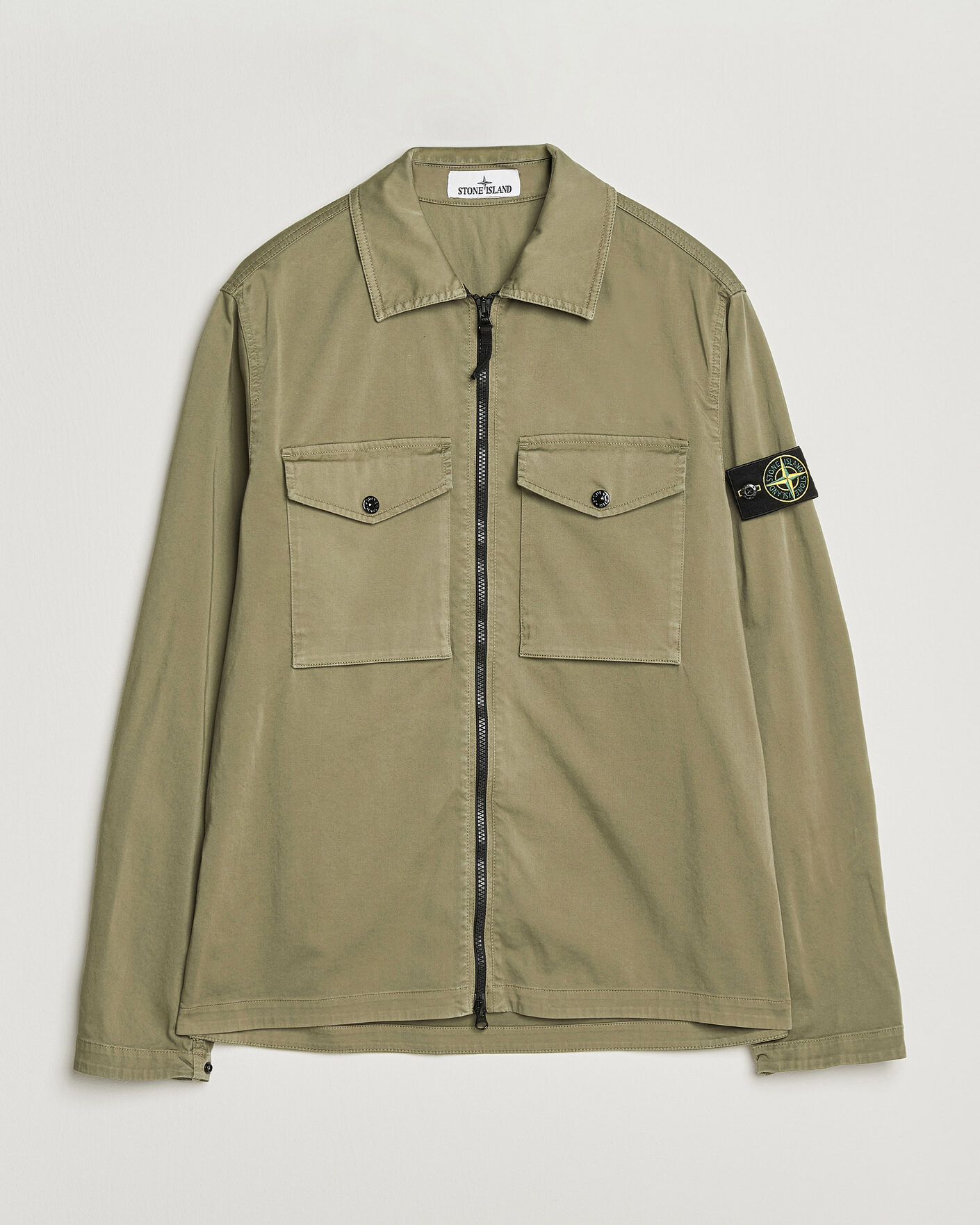 Hombres | Camisas | Stone Island | Organic Cotton Satin Stretch Zip Overshirt Miltary Green