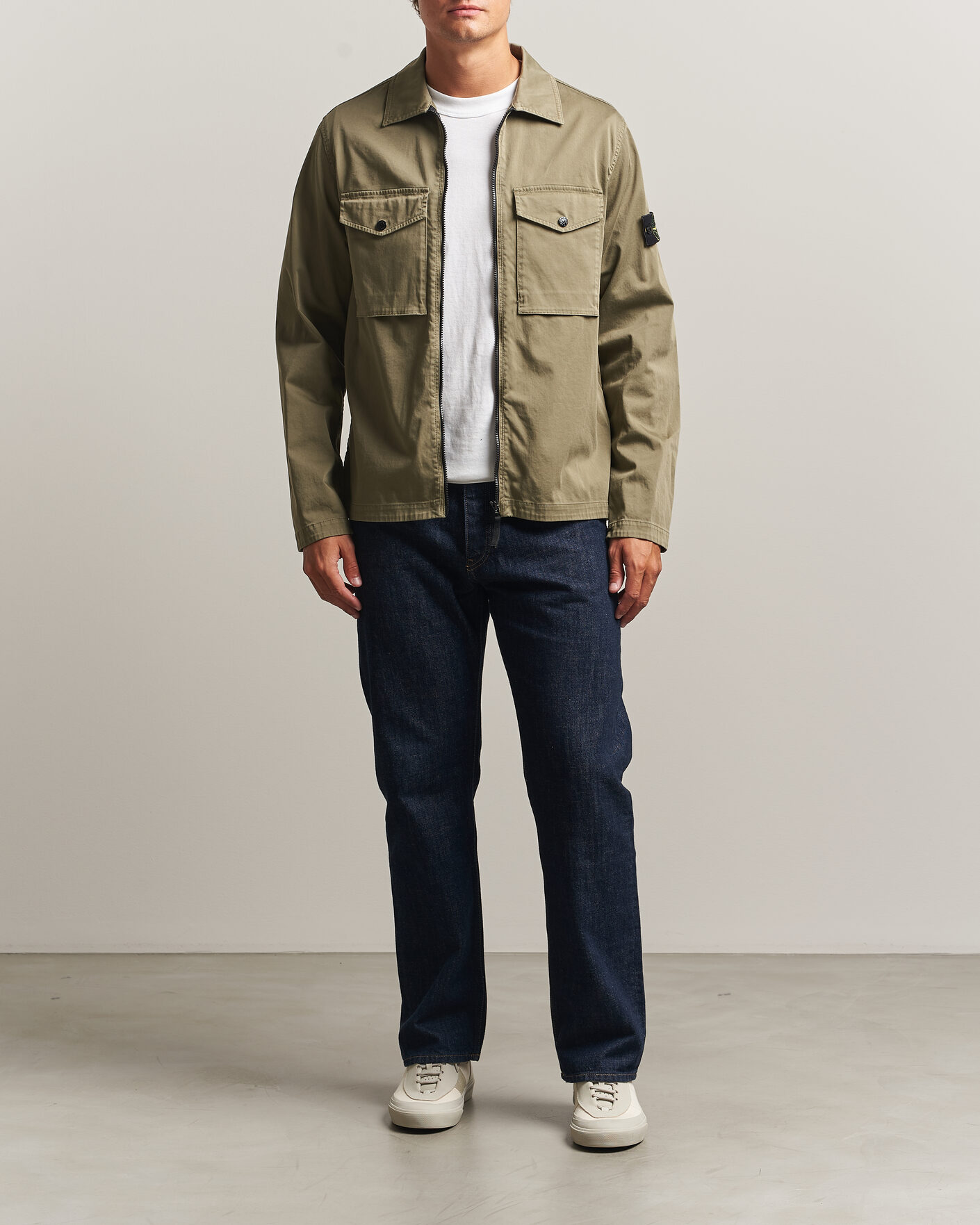 Hombres | Camisas | Stone Island | Organic Cotton Satin Stretch Zip Overshirt Miltary Green