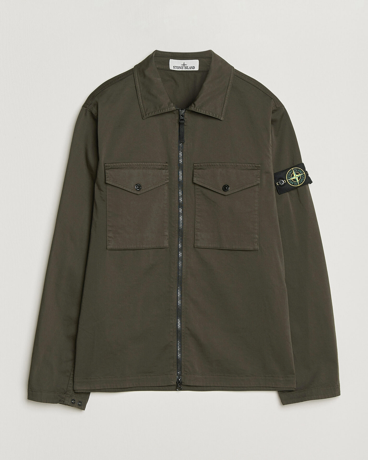 Hombres | Camisas | Stone Island | Organic Cotton Satin Stretch Zip Overshirt Grey