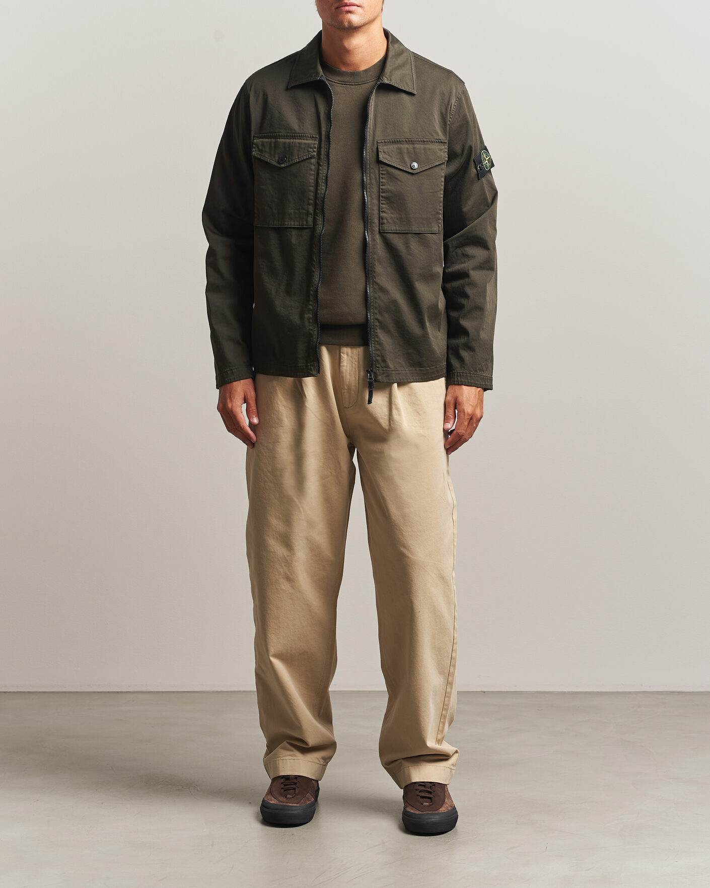 Hombres | Camisas | Stone Island | Organic Cotton Satin Stretch Zip Overshirt Grey