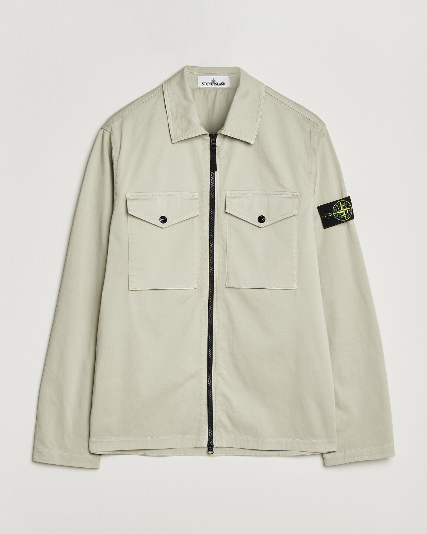 Hombres | Camisas | Stone Island | Organic Cotton Satin Stretch Zip Overshirt Sand