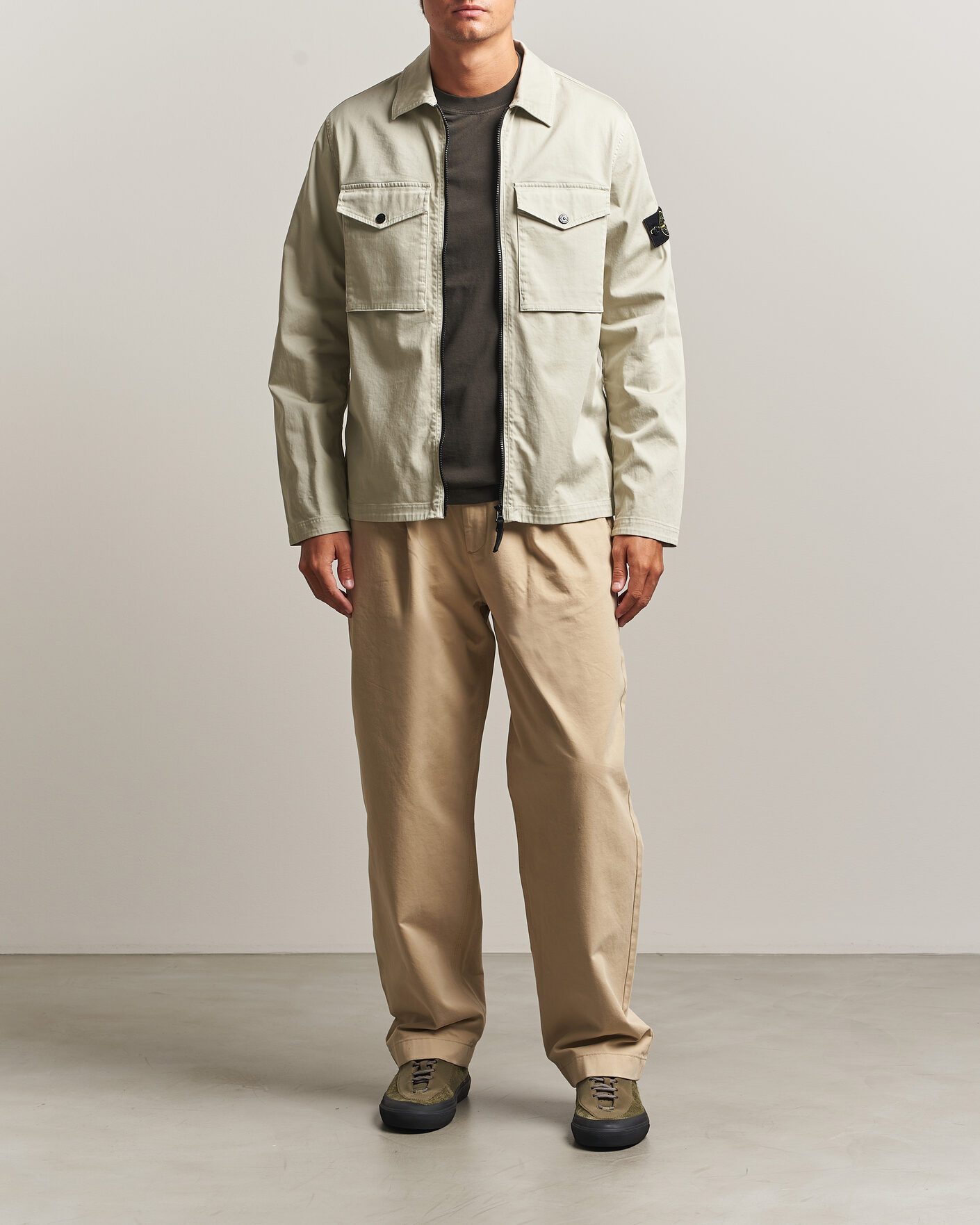 Hombres | Camisas | Stone Island | Organic Cotton Satin Stretch Zip Overshirt Sand