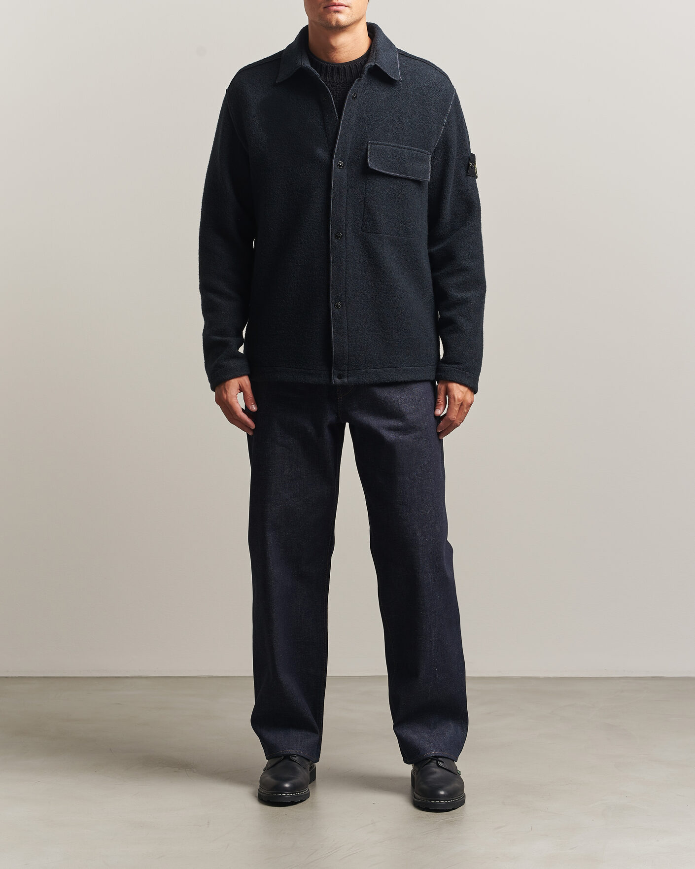 Hombres | Camisas | Stone Island | Micro Bouclé Overshirt Navy Blue