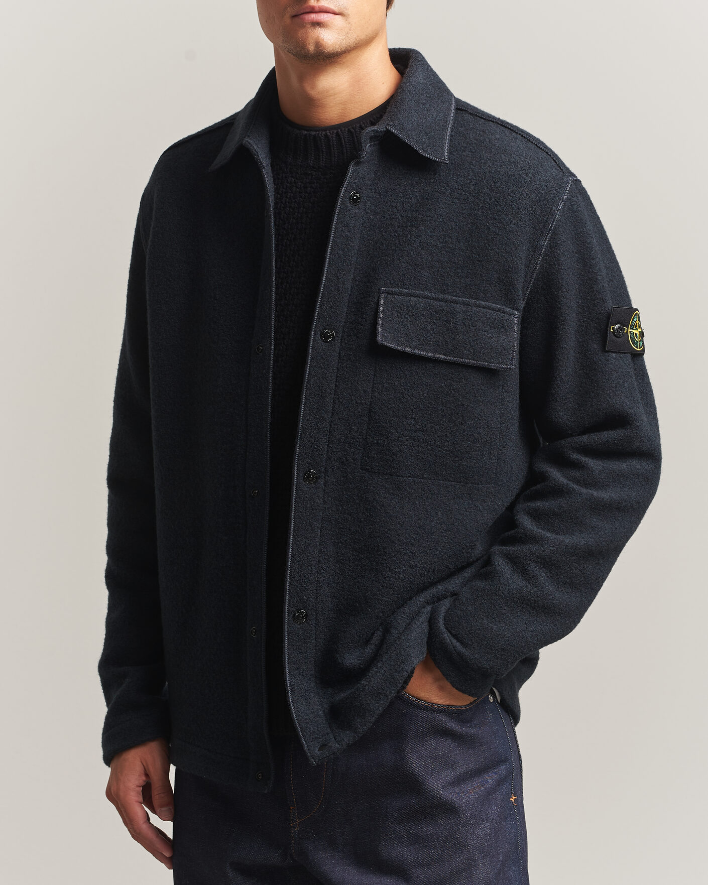 Hombres | Camisas | Stone Island | Micro Bouclé Overshirt Navy Blue