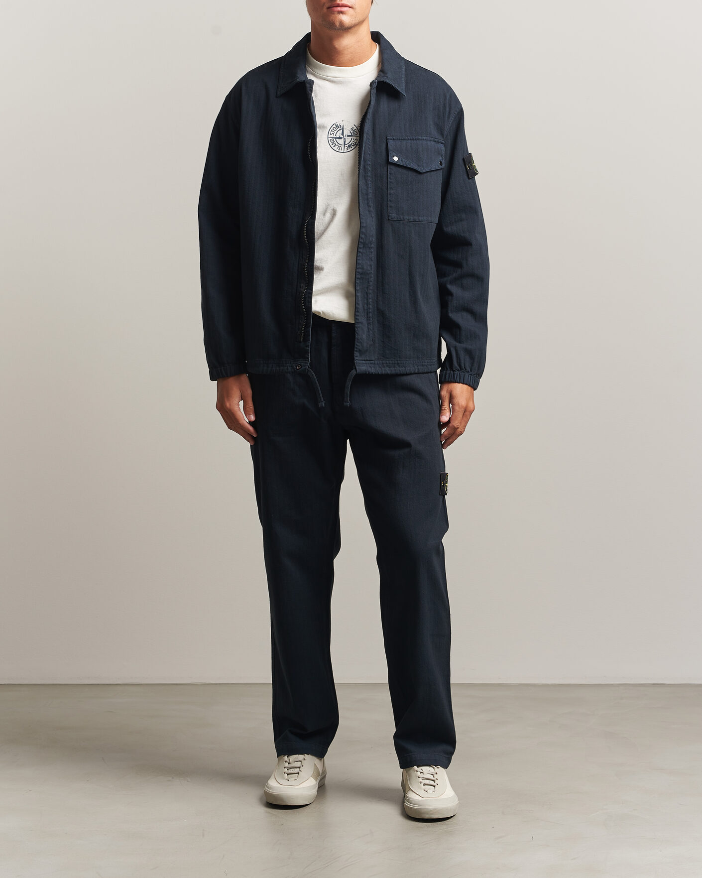 Hombres | Pantalones | Stone Island | Cotton Herringbone Pants Navy Blue