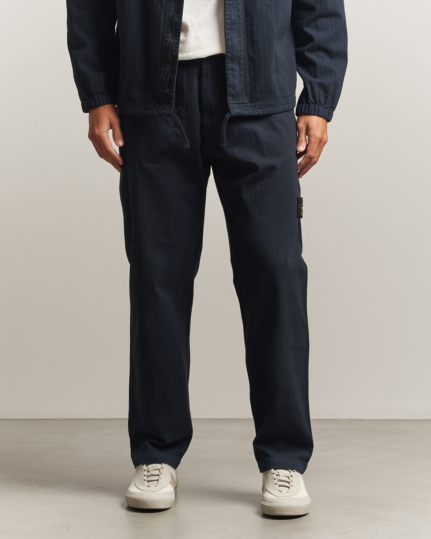Hombres | Pantalones | Stone Island | Cotton Herringbone Pants Navy Blue