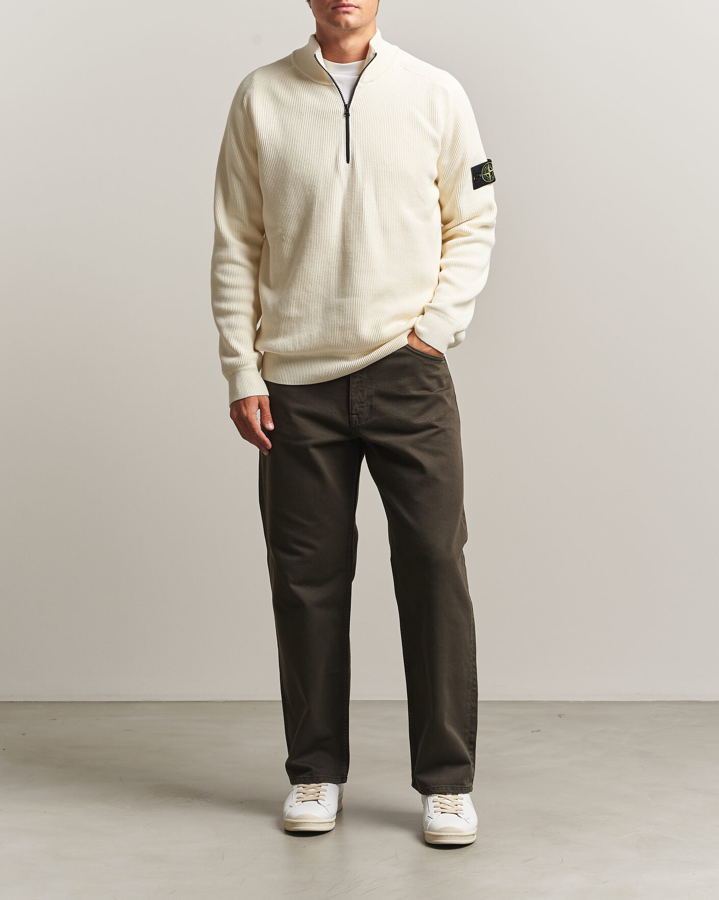 Hombres | Jerséis y prendas de punto | Stone Island | Ribbed Soft Organic Cotton Half-Zip Ivory