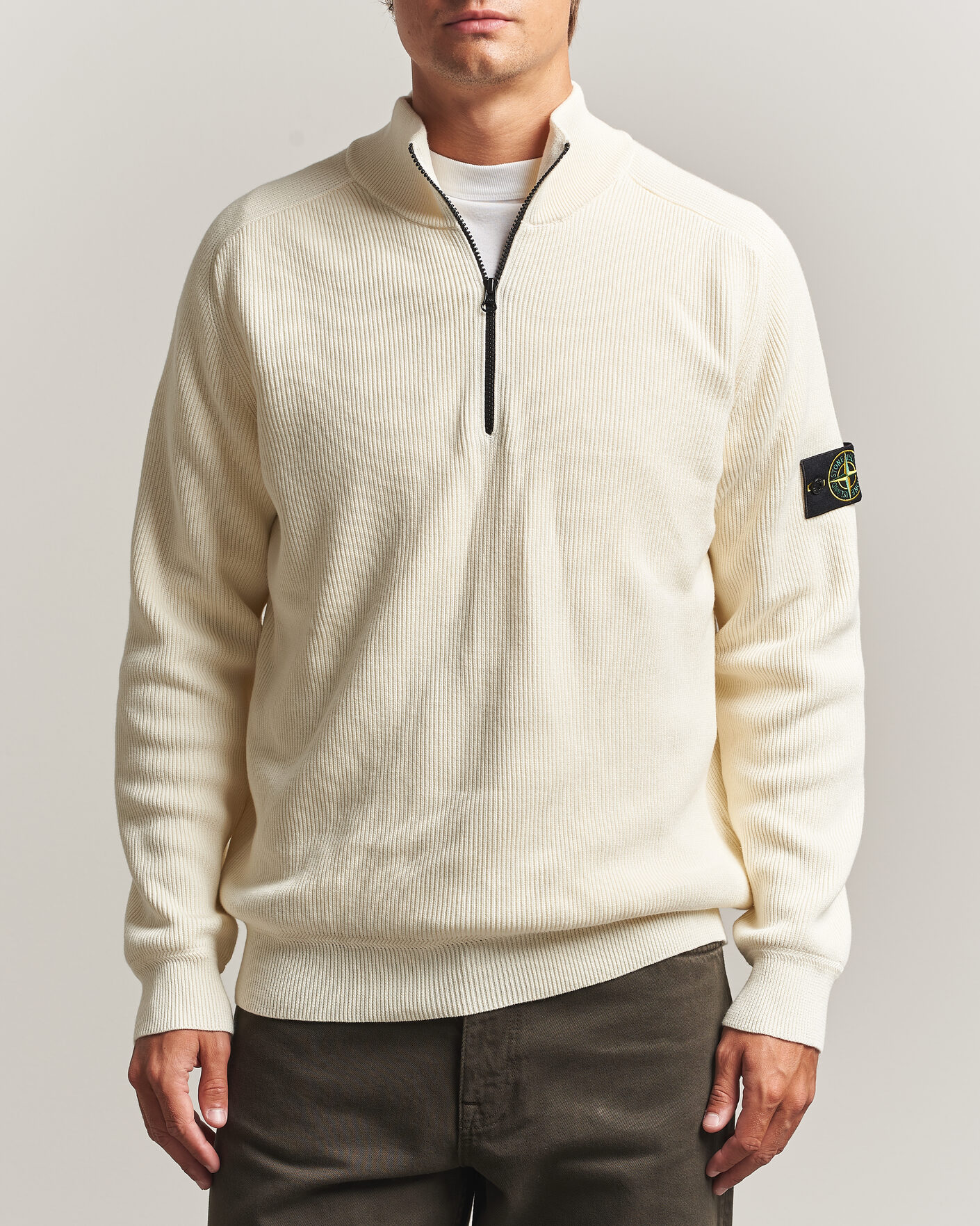 Hombres | Jerséis y prendas de punto | Stone Island | Ribbed Soft Organic Cotton Half-Zip Ivory
