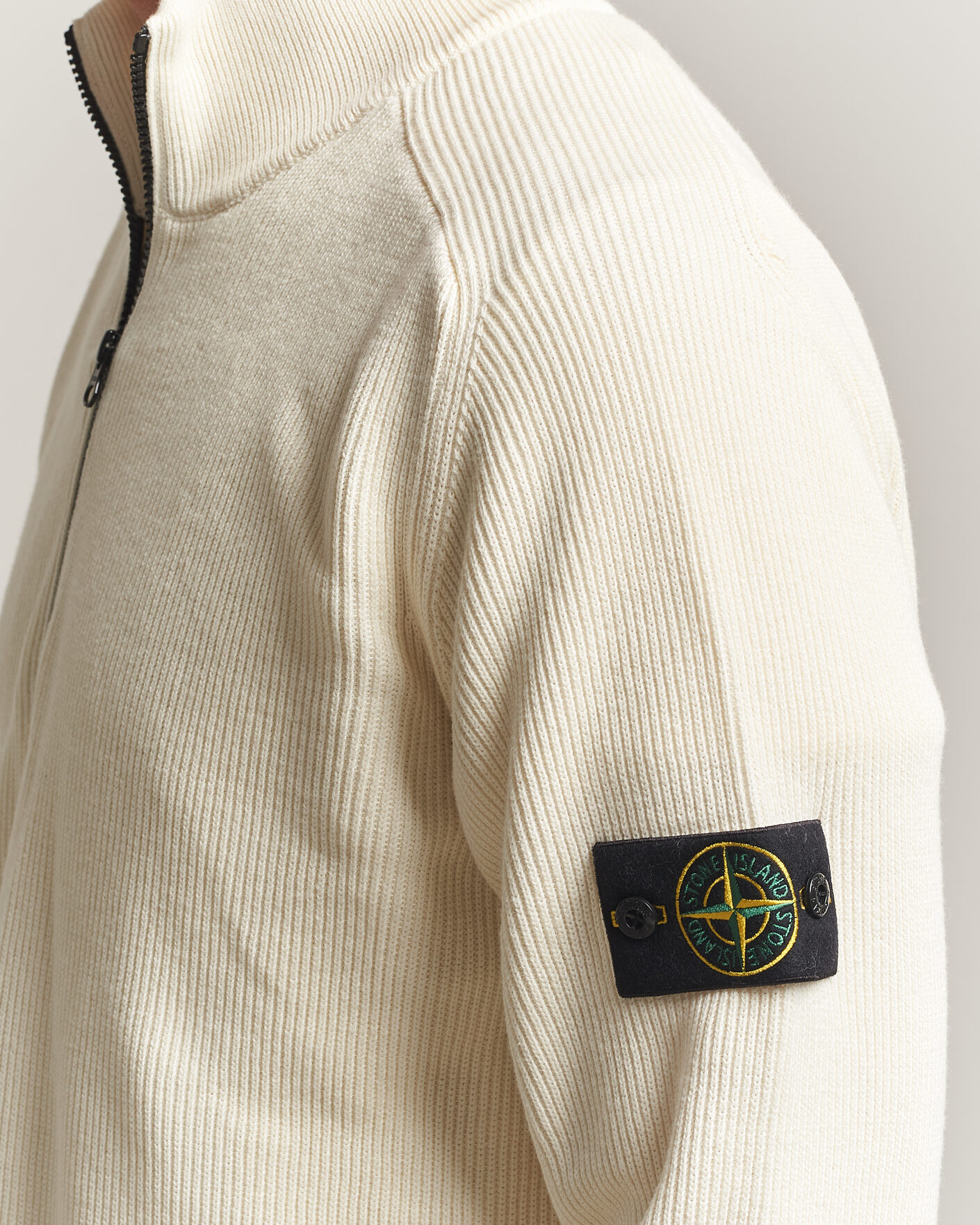 Hombres | Jerséis y prendas de punto | Stone Island | Ribbed Soft Organic Cotton Half-Zip Ivory