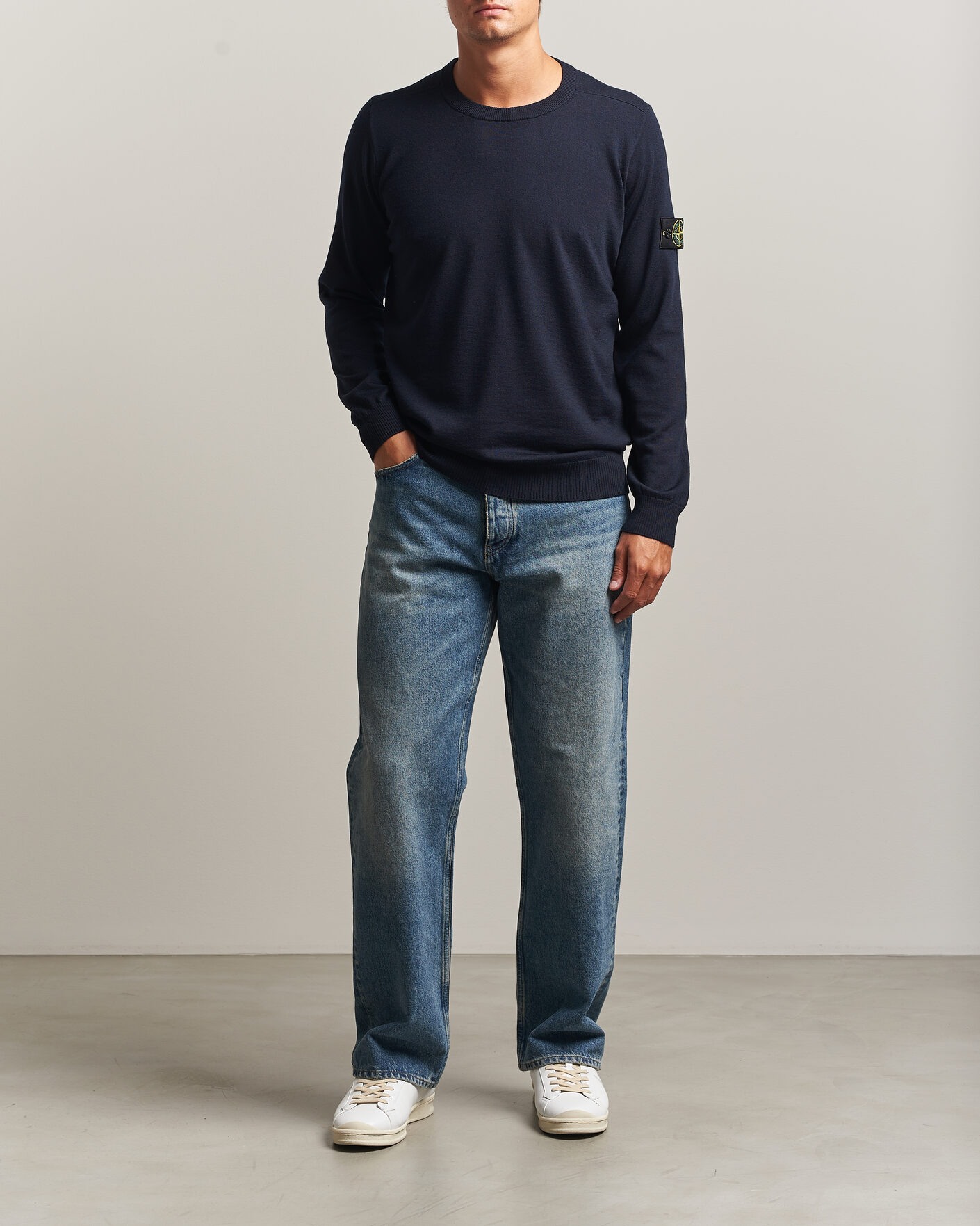 Hombres | Jerséis y prendas de punto | Stone Island | Light Pure Wool Crew Neck Navy Blue