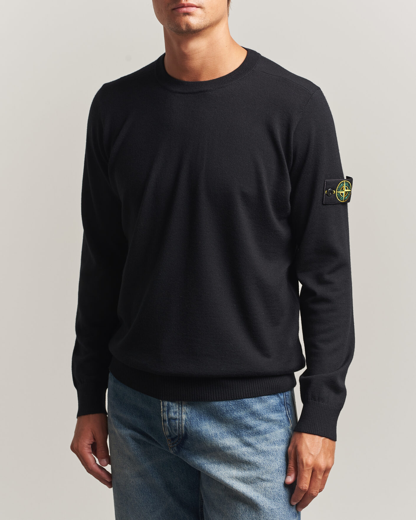 Hombres | Jerséis y prendas de punto | Stone Island | Light Pure Wool Crew Neck Black