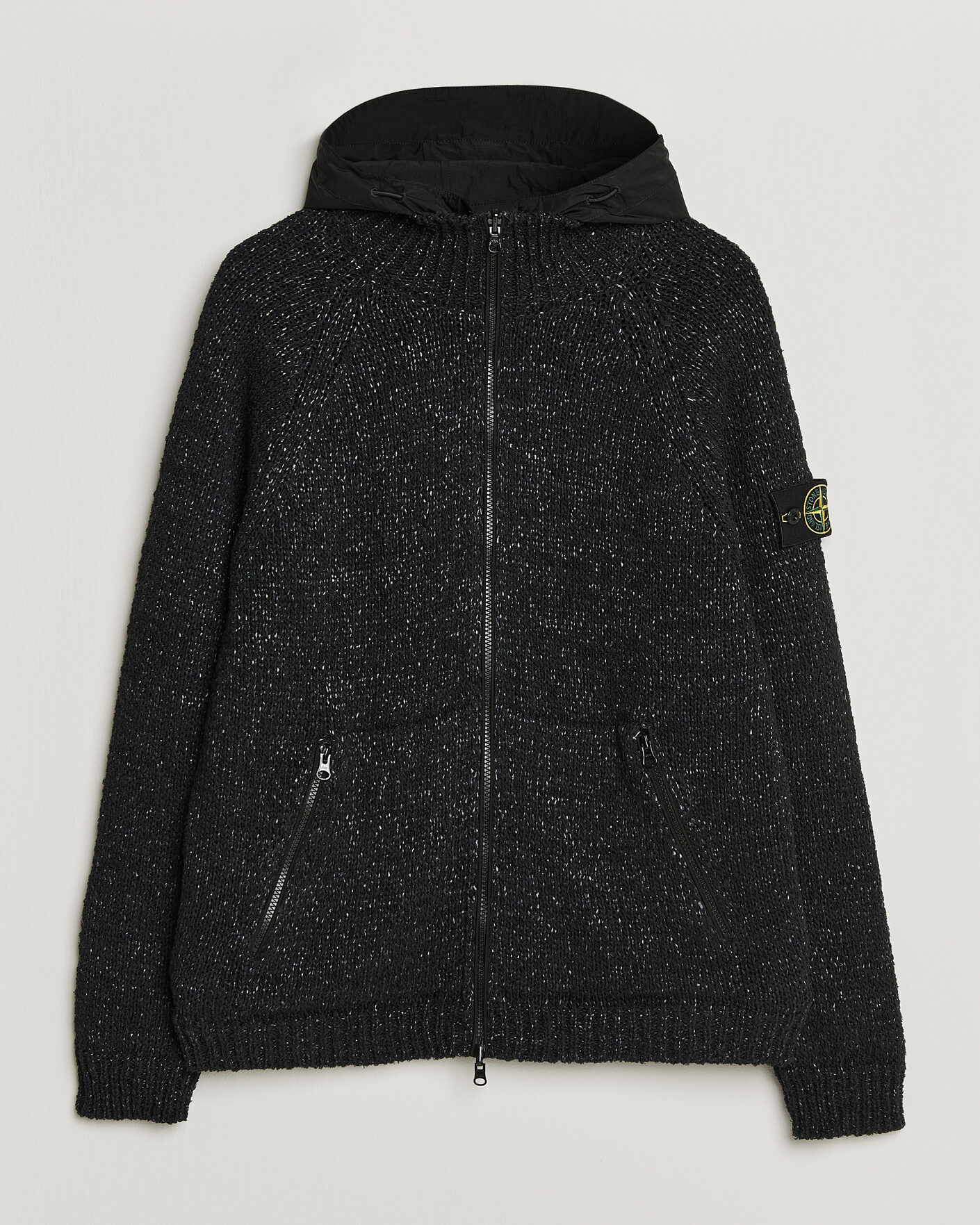 Hombres | Jerséis y prendas de punto | Stone Island | Brushed Cotton/Nylon Reversible Zip Hood Black
