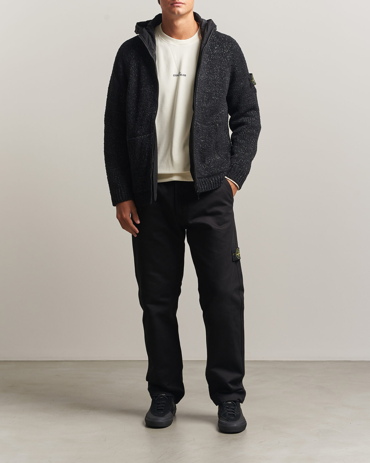 Hombres | Jerséis y prendas de punto | Stone Island | Brushed Cotton/Nylon Reversible Zip Hood Black