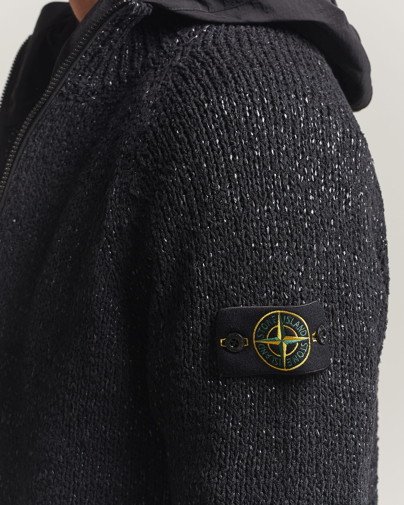 Hombres | Jerséis y prendas de punto | Stone Island | Brushed Cotton/Nylon Reversible Zip Hood Black