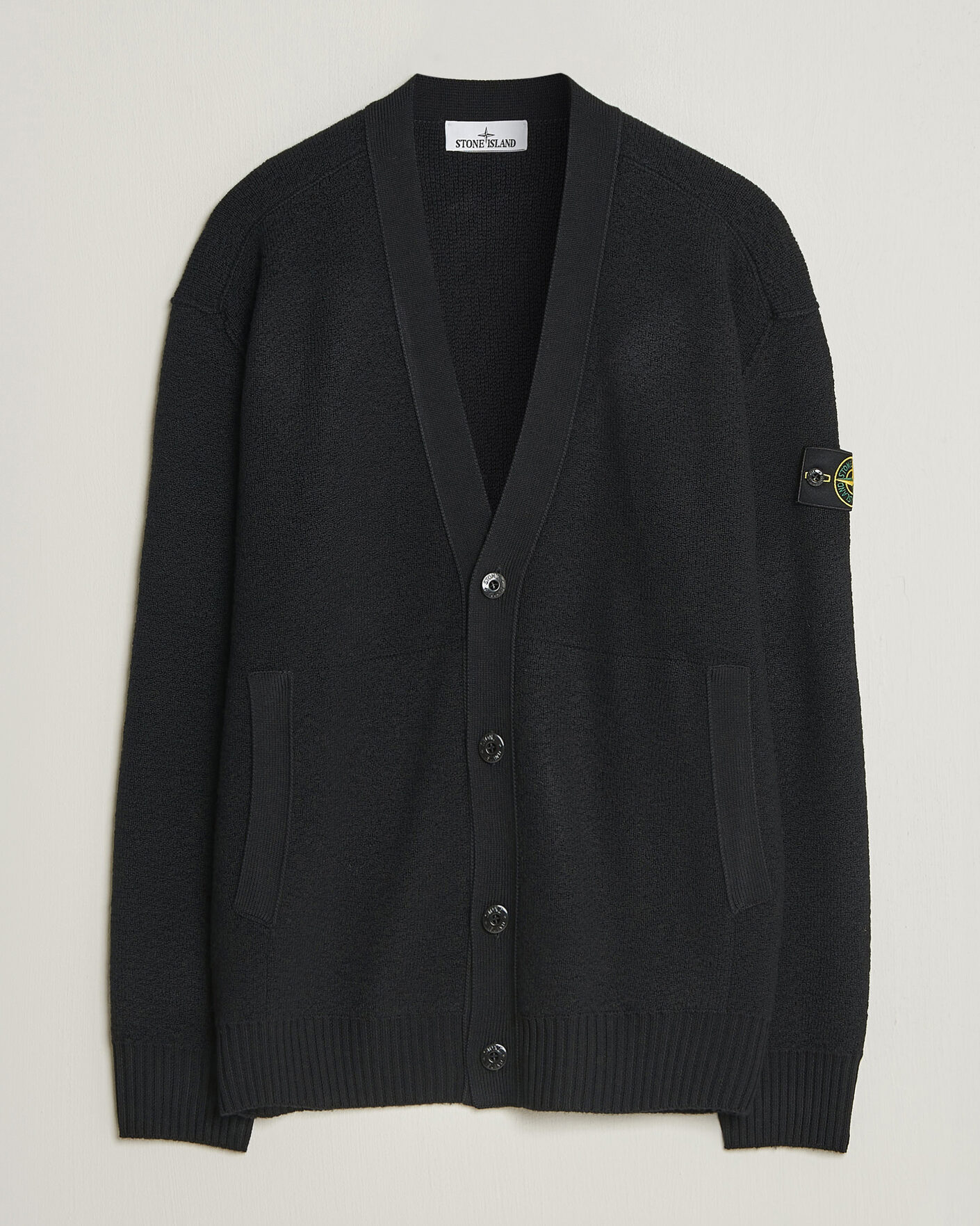 Hombres | Jerséis y prendas de punto | Stone Island | Textured Stitch Wool Cardigan Black