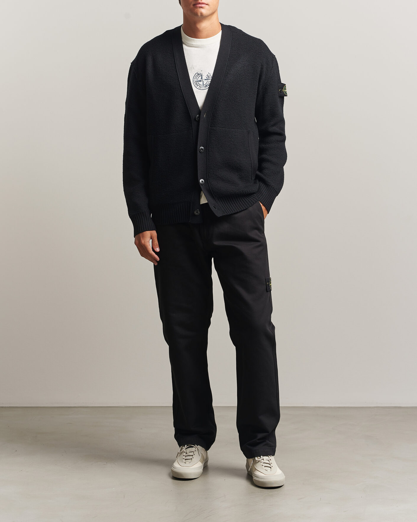 Hombres | Jerséis y prendas de punto | Stone Island | Textured Stitch Wool Cardigan Black