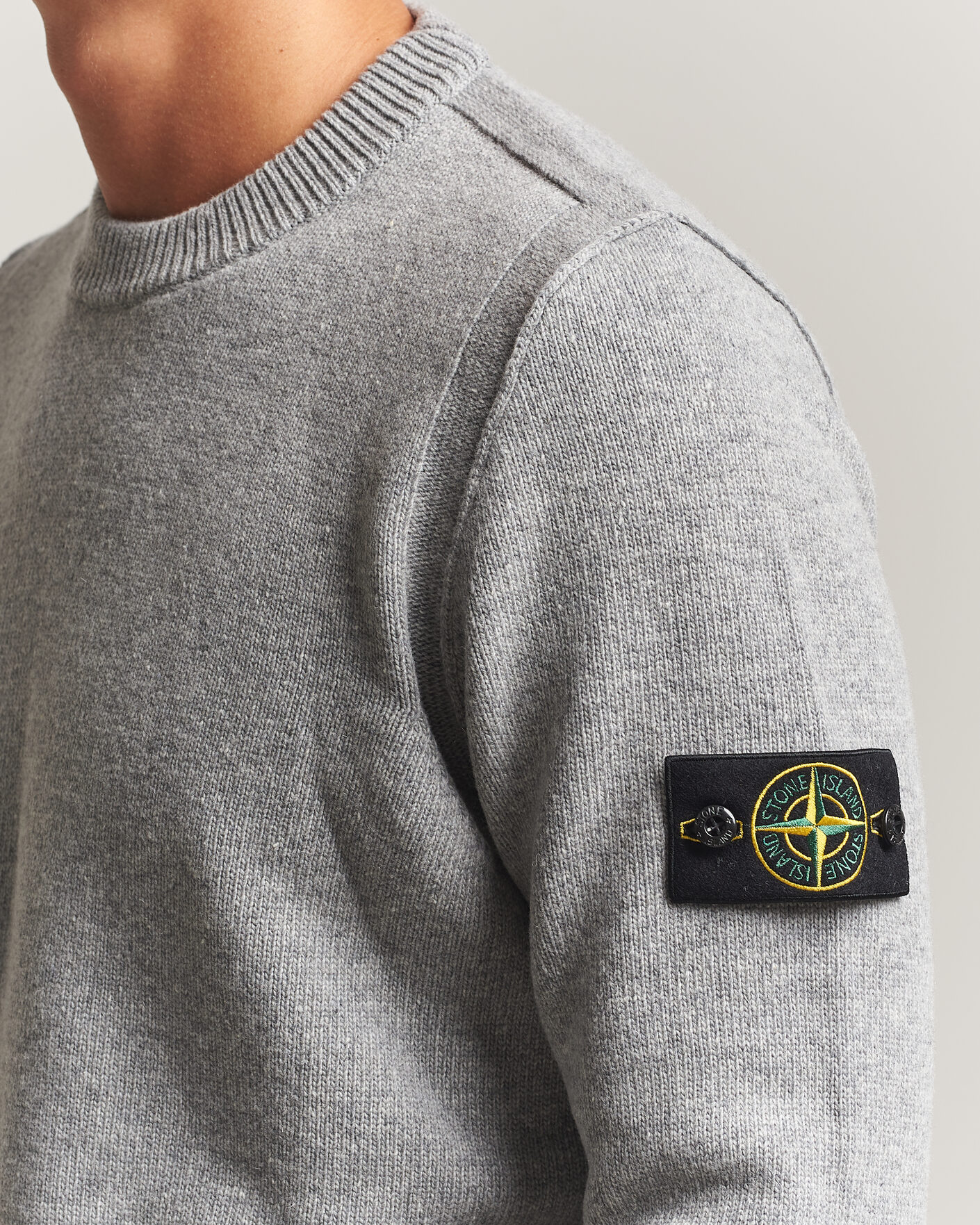 Hombres | Jerséis y prendas de punto | Stone Island | Knitted Lambswool Crew Neck Grey Melange
