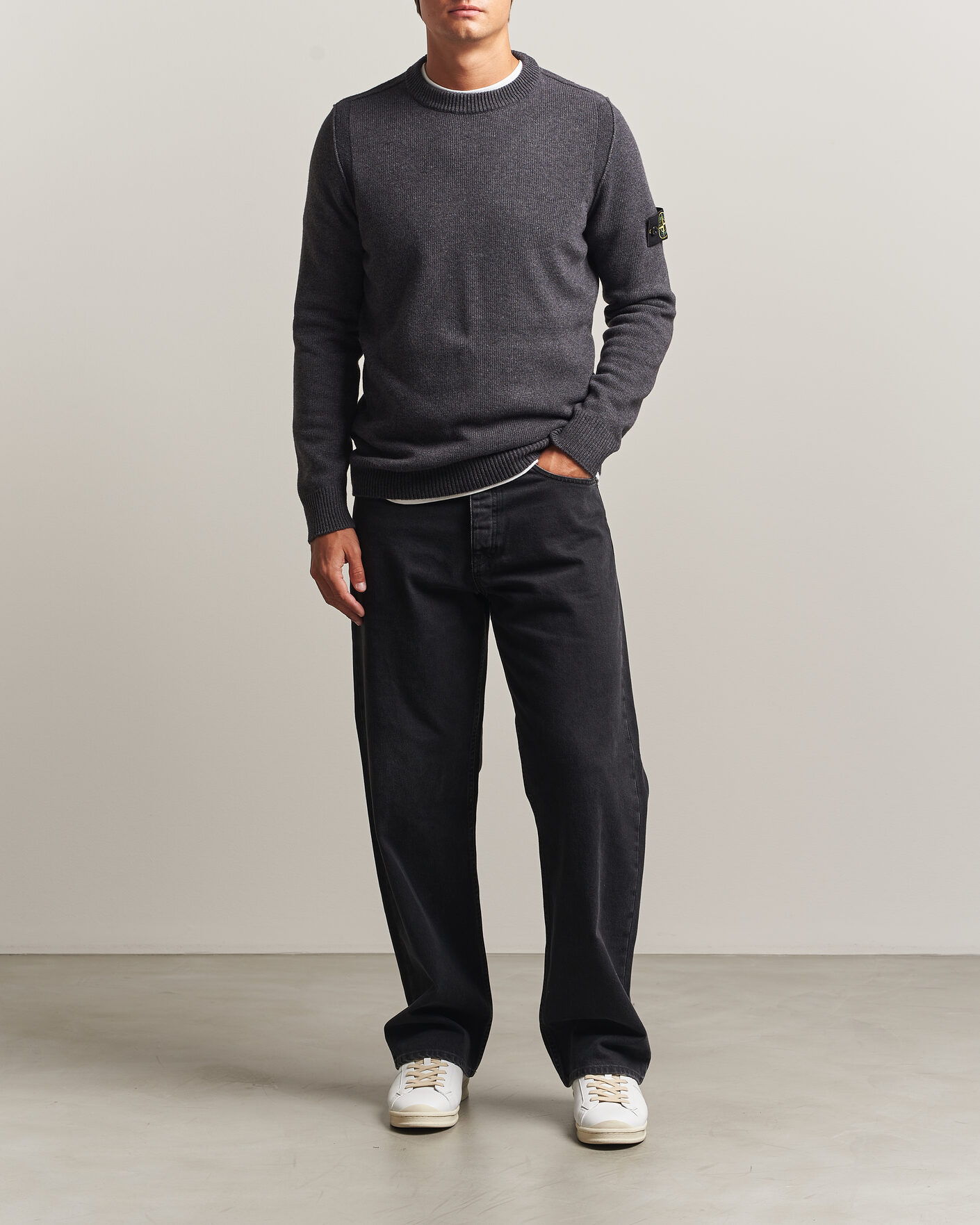 Hombres | Jerséis y prendas de punto | Stone Island | Knitted Lambswool Crew Neck Melange Lead
