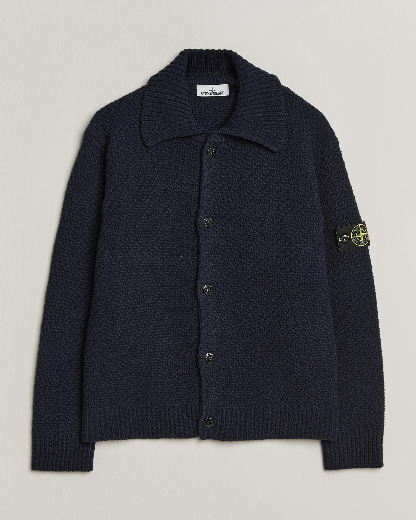 Hombres | Jerséis y prendas de punto | Stone Island | Basket Stitch Lambswool Cardigan Navy Blue