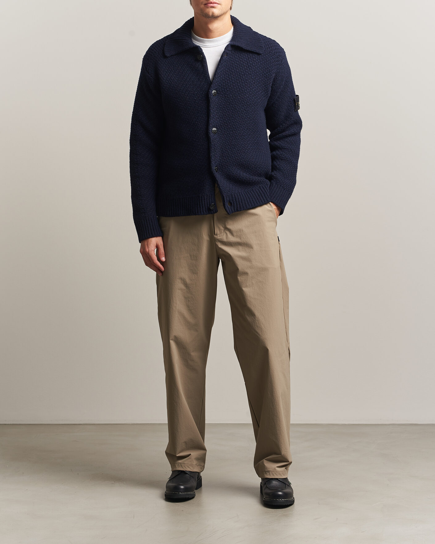Hombres | Jerséis y prendas de punto | Stone Island | Basket Stitch Lambswool Cardigan Navy Blue