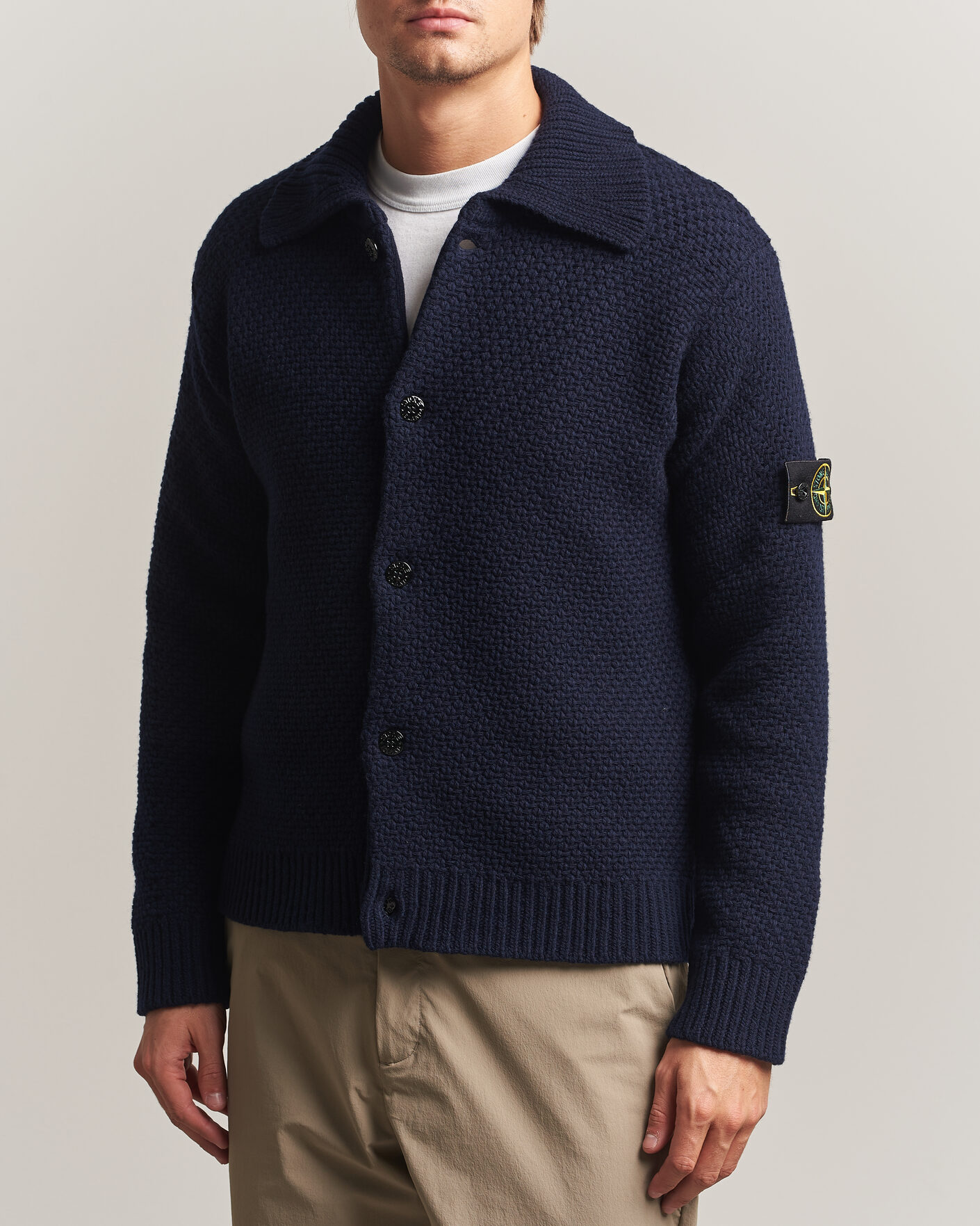 Hombres | Jerséis y prendas de punto | Stone Island | Basket Stitch Lambswool Cardigan Navy Blue