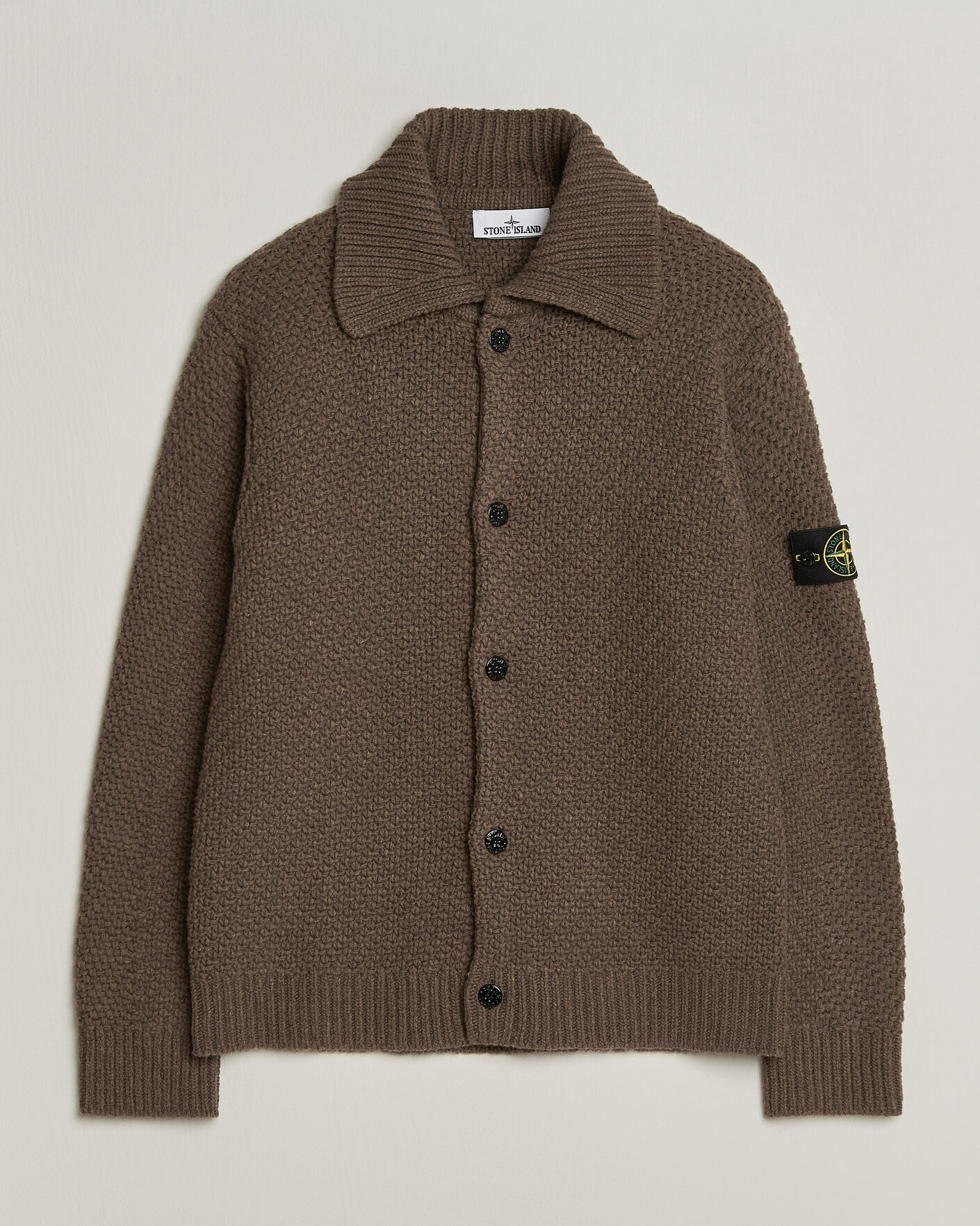 Hombres | Jerséis y prendas de punto | Stone Island | Basket Stitch Lambswool Cardigan Umber Melange