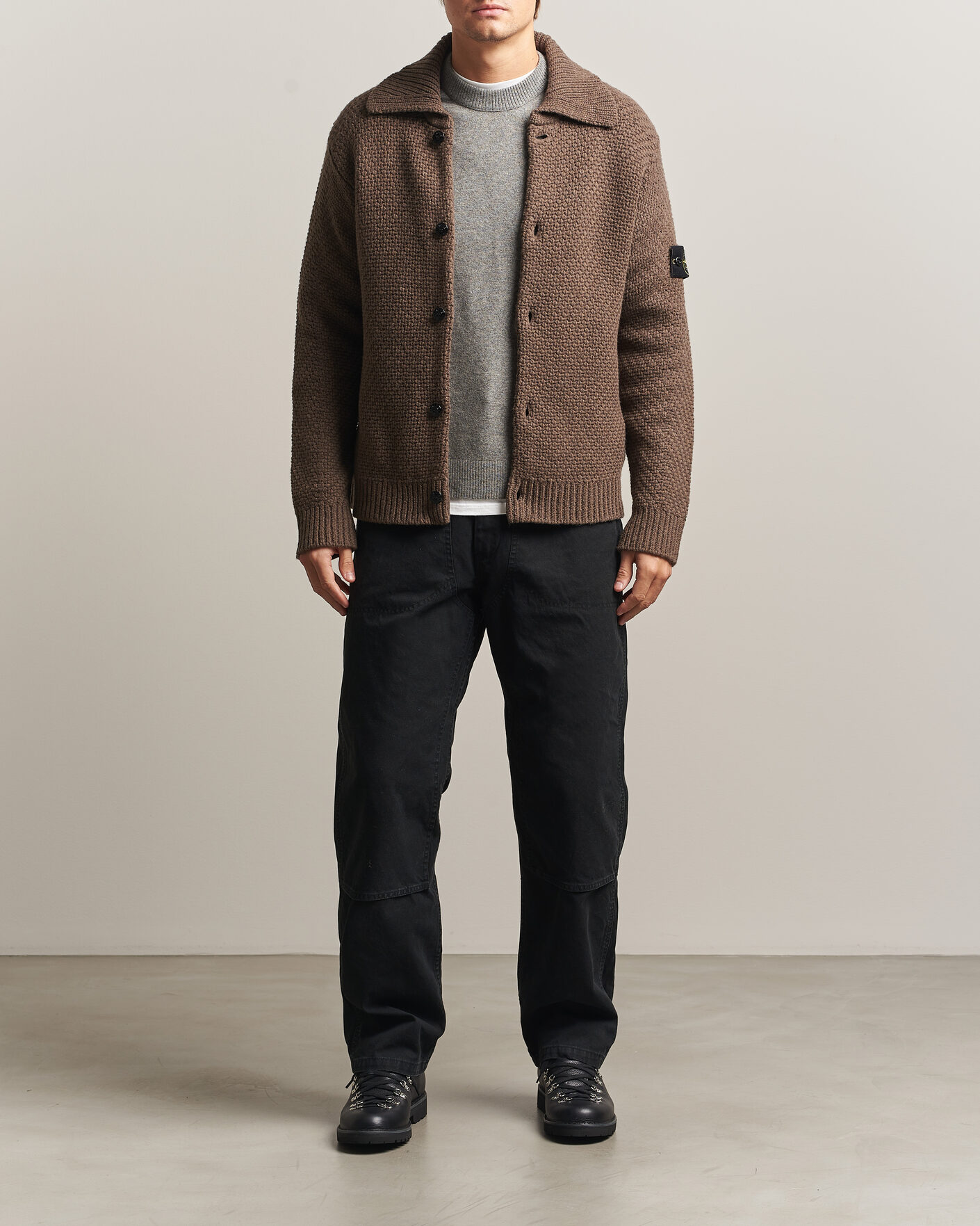 Hombres | Jerséis y prendas de punto | Stone Island | Basket Stitch Lambswool Cardigan Umber Melange