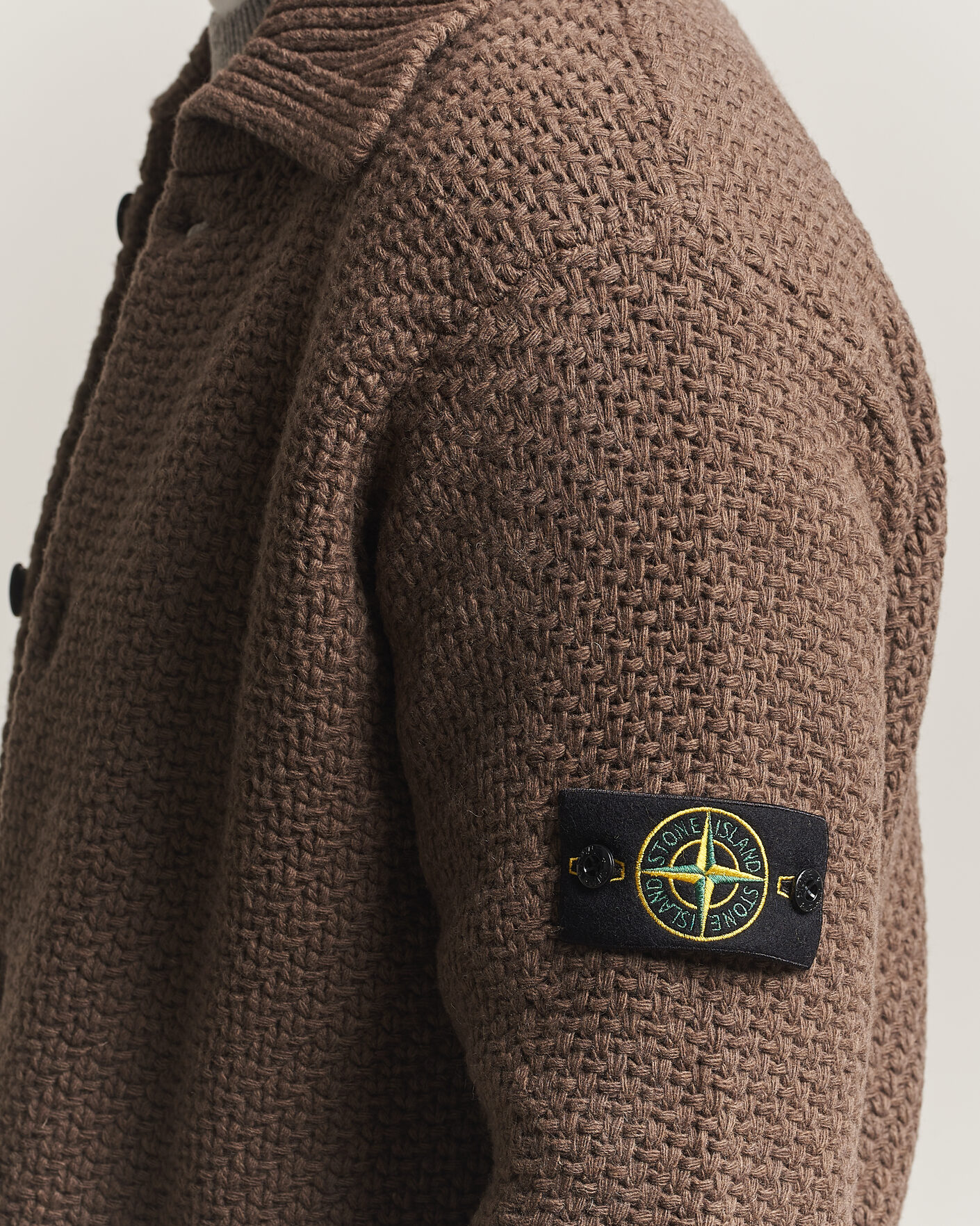 Hombres | Jerséis y prendas de punto | Stone Island | Basket Stitch Lambswool Cardigan Umber Melange