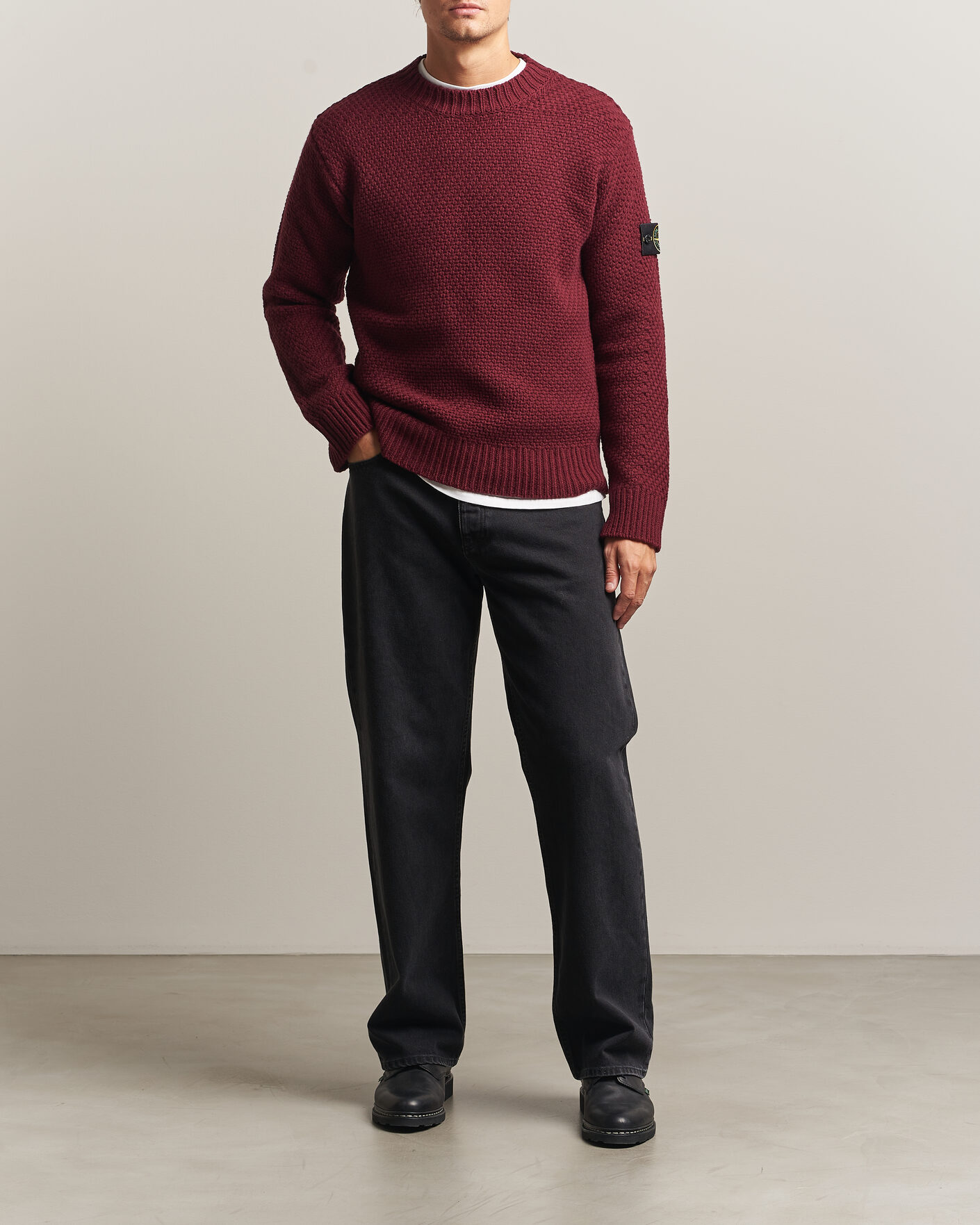 Hombres | Jerséis y prendas de punto | Stone Island | Basket Stitch Lambswool Crew Neck Amaranth