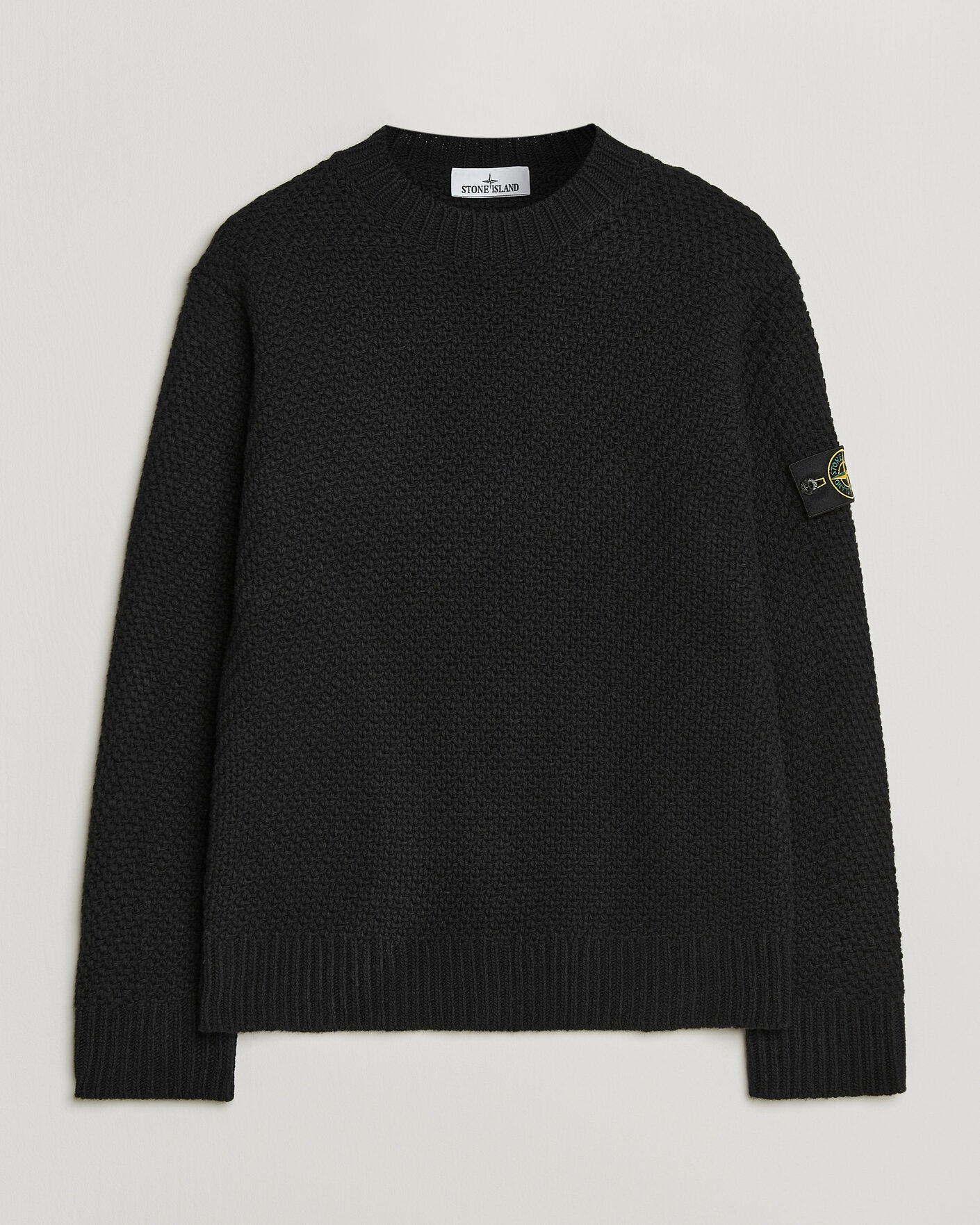 Hombres | Jerséis y prendas de punto | Stone Island | Basket Stitch Lambswool Crew Neck Black