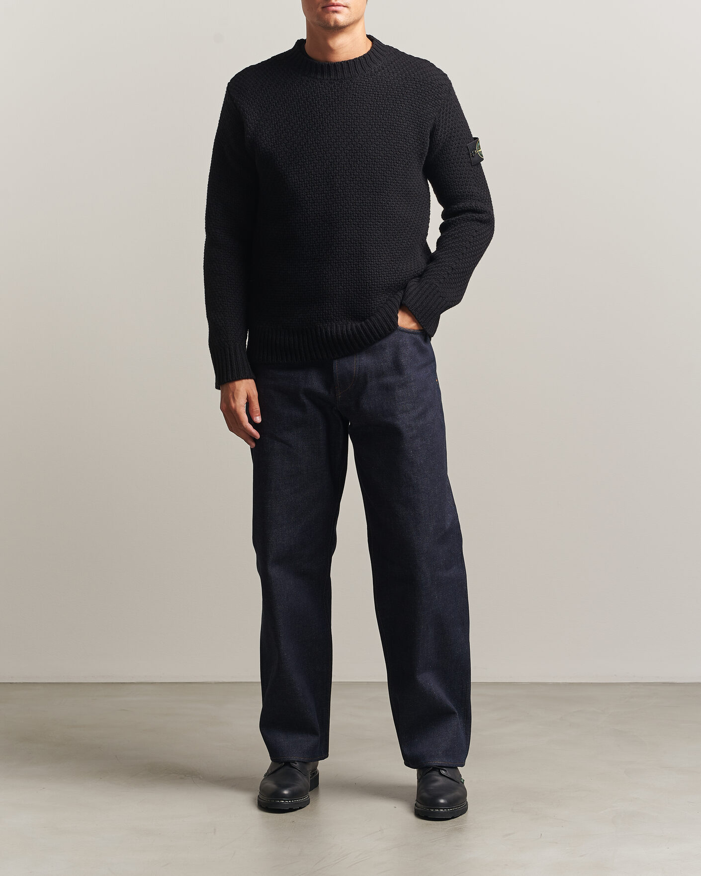 Hombres | Jerséis y prendas de punto | Stone Island | Basket Stitch Lambswool Crew Neck Black