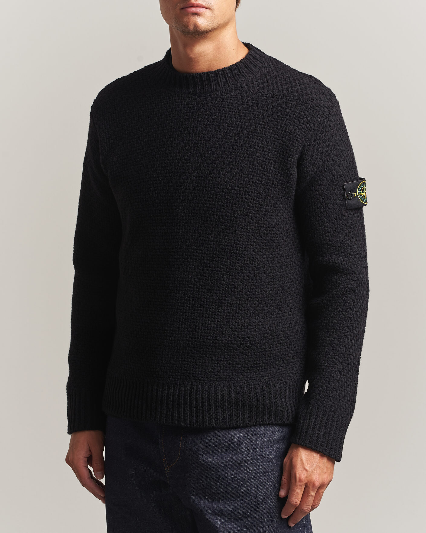 Hombres | Jerséis y prendas de punto | Stone Island | Basket Stitch Lambswool Crew Neck Black