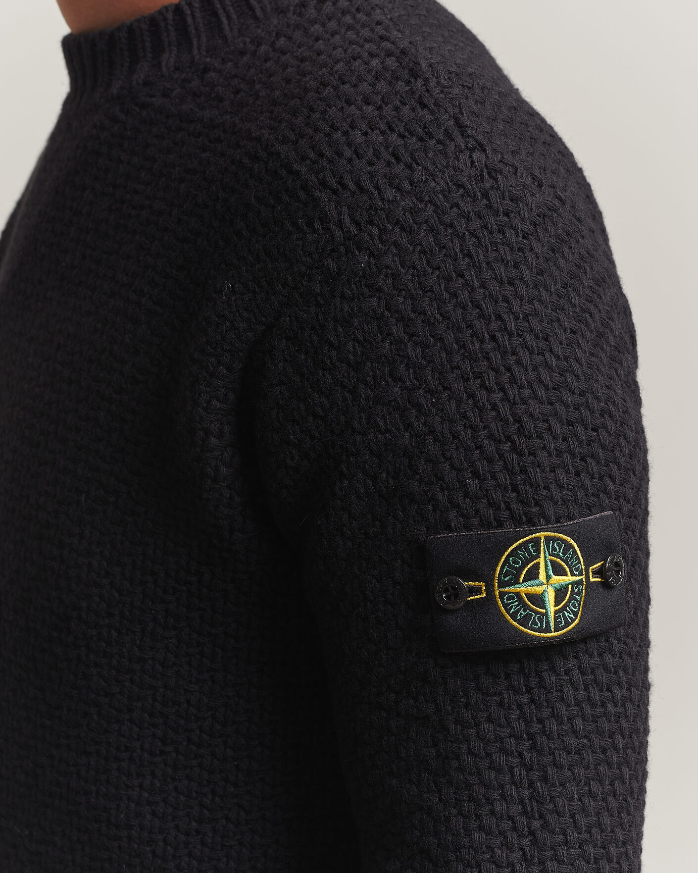 Hombres | Jerséis y prendas de punto | Stone Island | Basket Stitch Lambswool Crew Neck Black