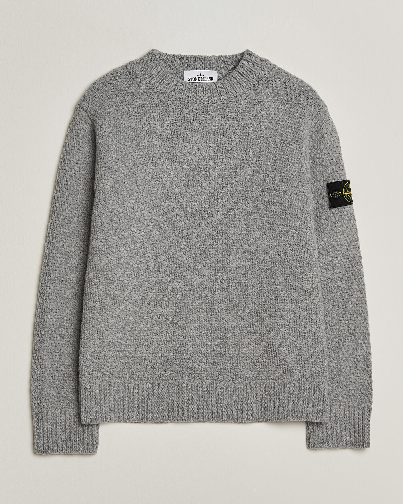 Hombres | Jerséis y prendas de punto | Stone Island | Basket Stitch Lambswool Crew Neck Grey Melange