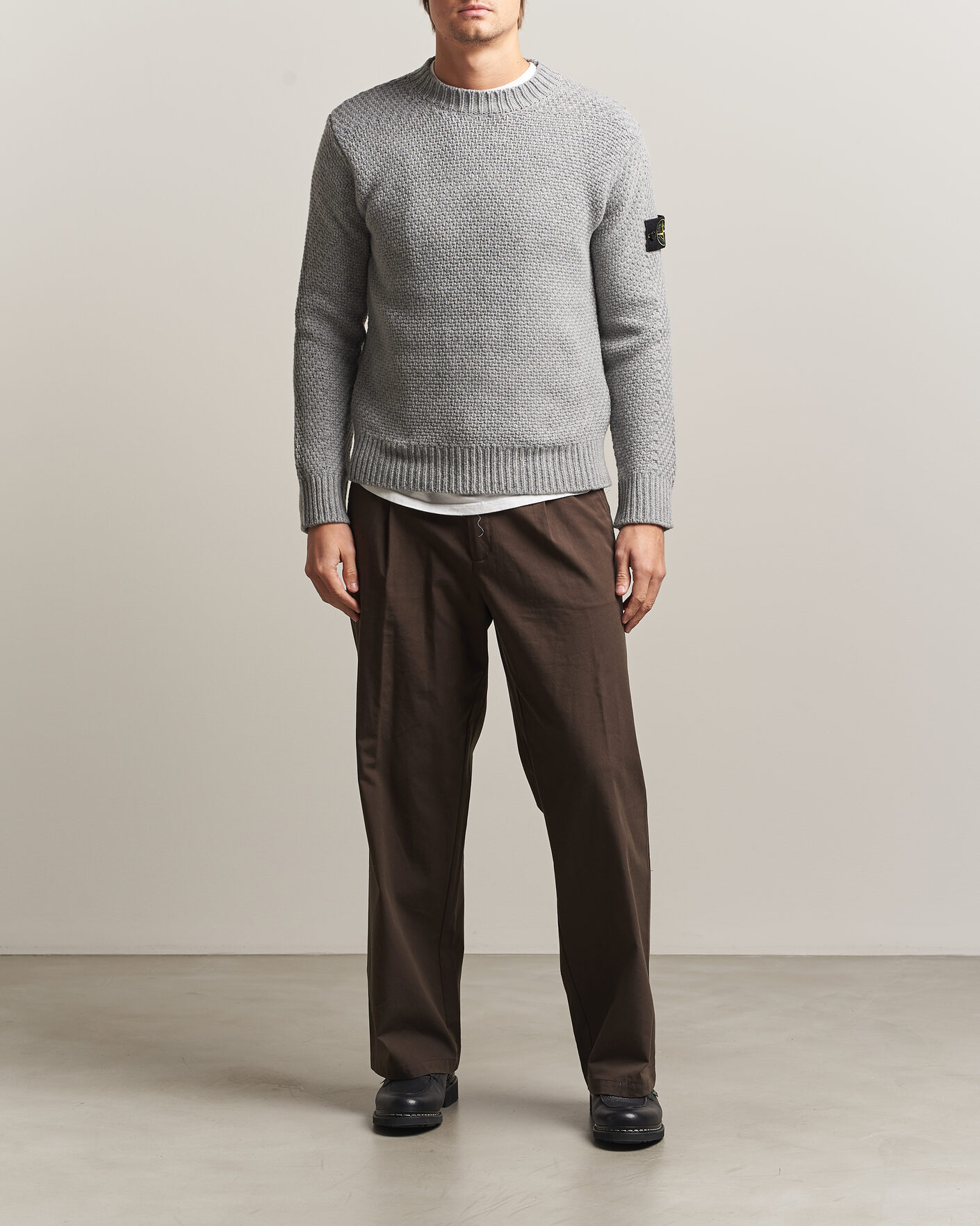 Hombres | Jerséis y prendas de punto | Stone Island | Basket Stitch Lambswool Crew Neck Grey Melange