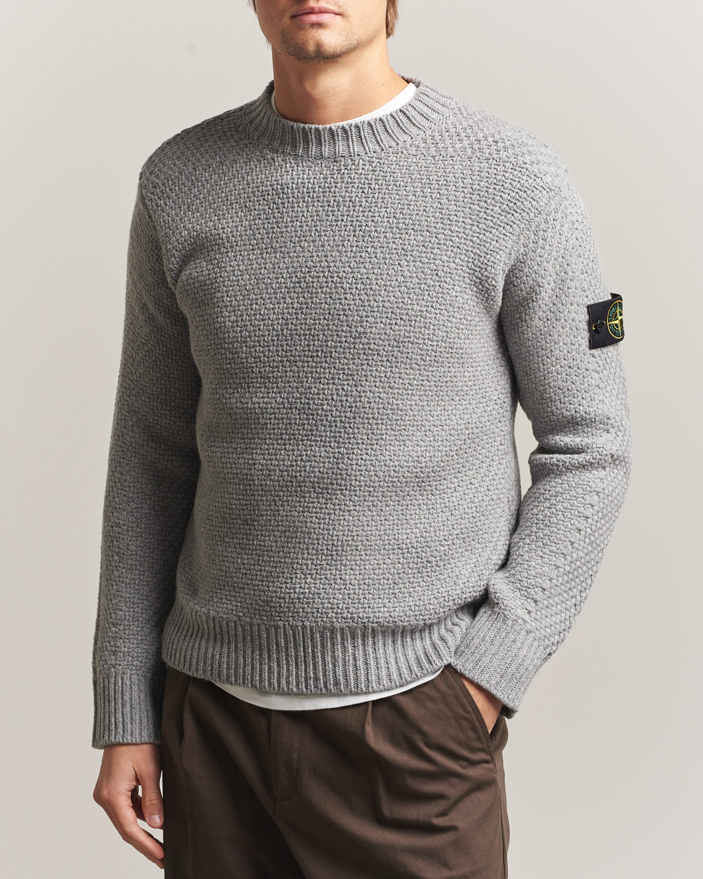 Hombres | Jerséis y prendas de punto | Stone Island | Basket Stitch Lambswool Crew Neck Grey Melange