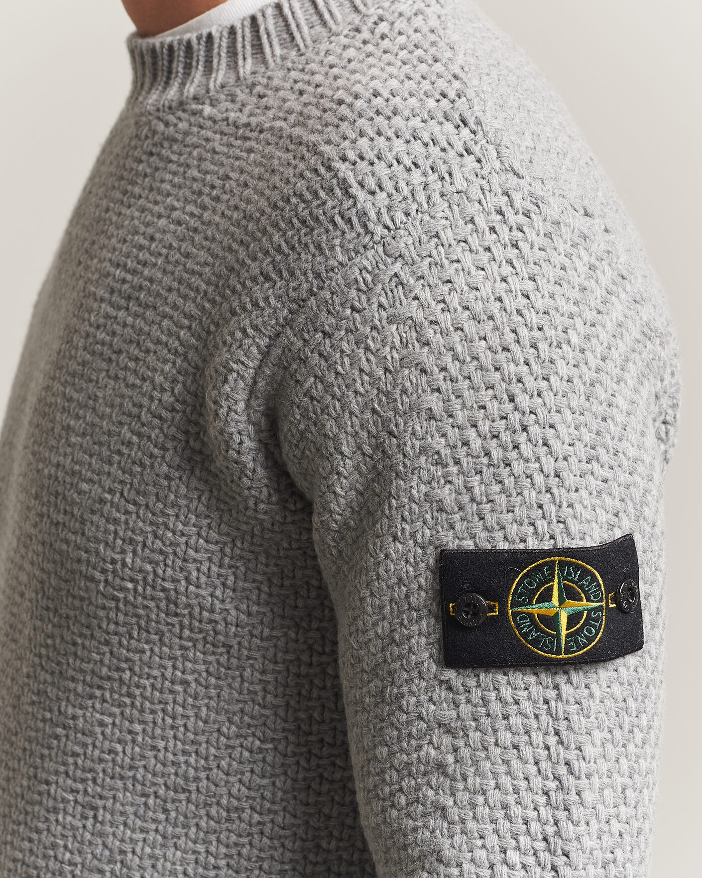 Hombres | Jerséis y prendas de punto | Stone Island | Basket Stitch Lambswool Crew Neck Grey Melange