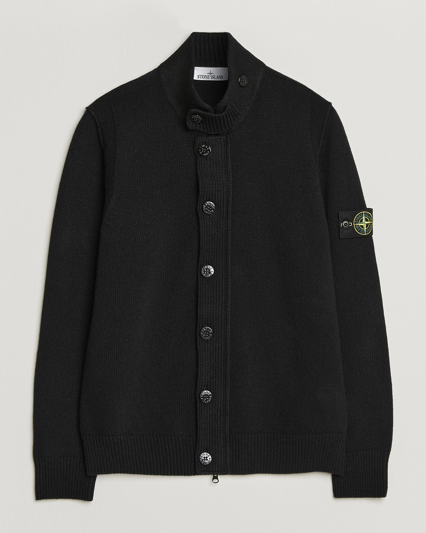 Hombres | Jerséis y prendas de punto | Stone Island | Knitted Lambswool Zip Button Cardigan Black