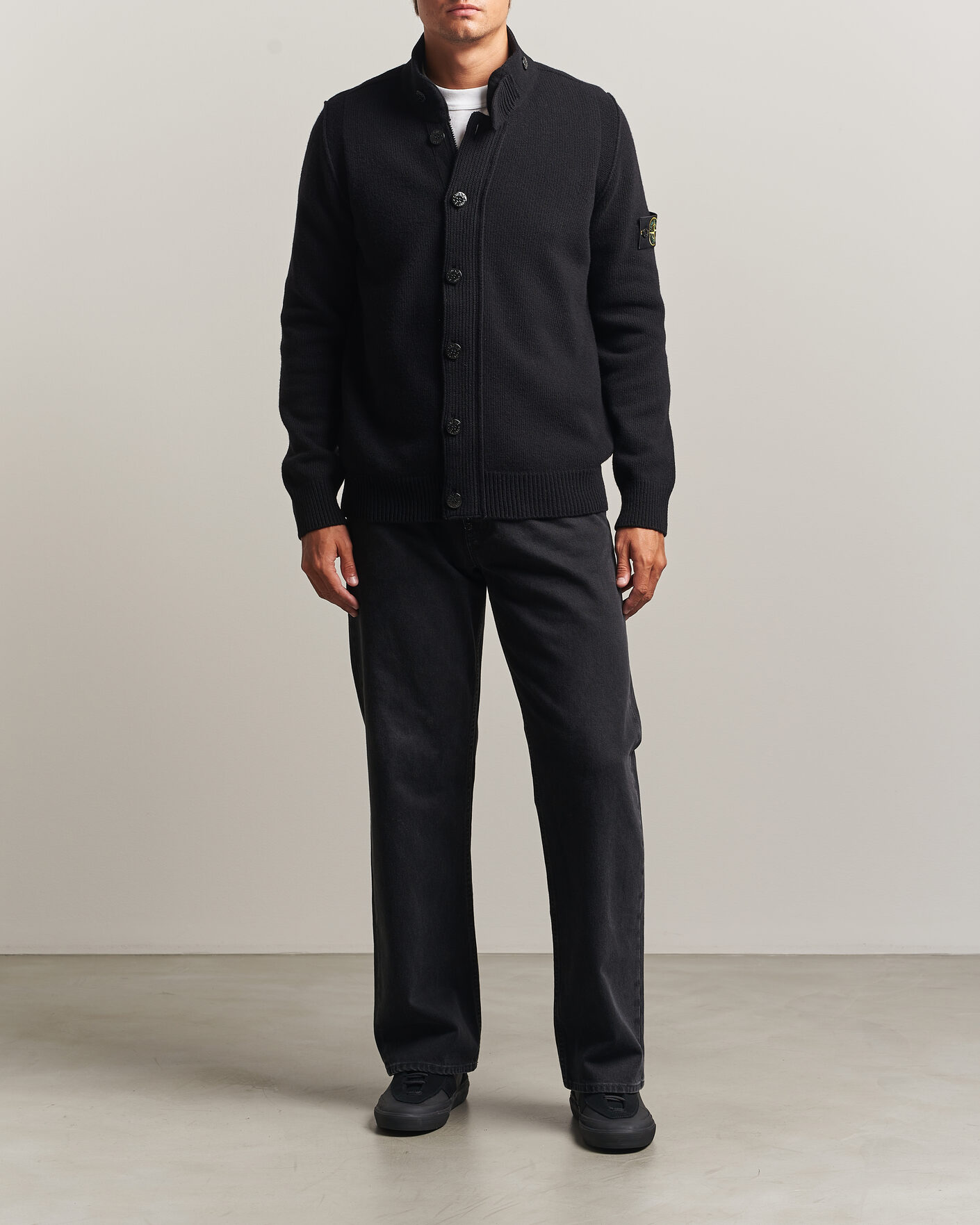 Hombres | Jerséis y prendas de punto | Stone Island | Knitted Lambswool Zip Button Cardigan Black
