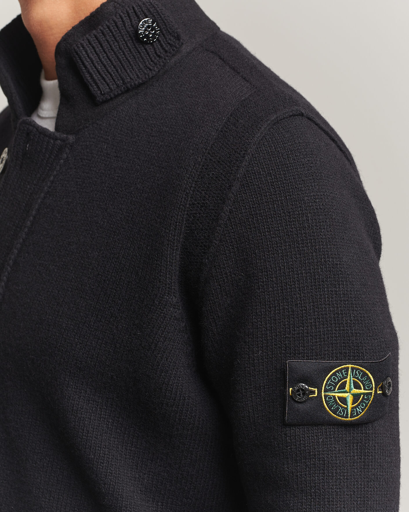 Hombres | Jerséis y prendas de punto | Stone Island | Knitted Lambswool Zip Button Cardigan Black